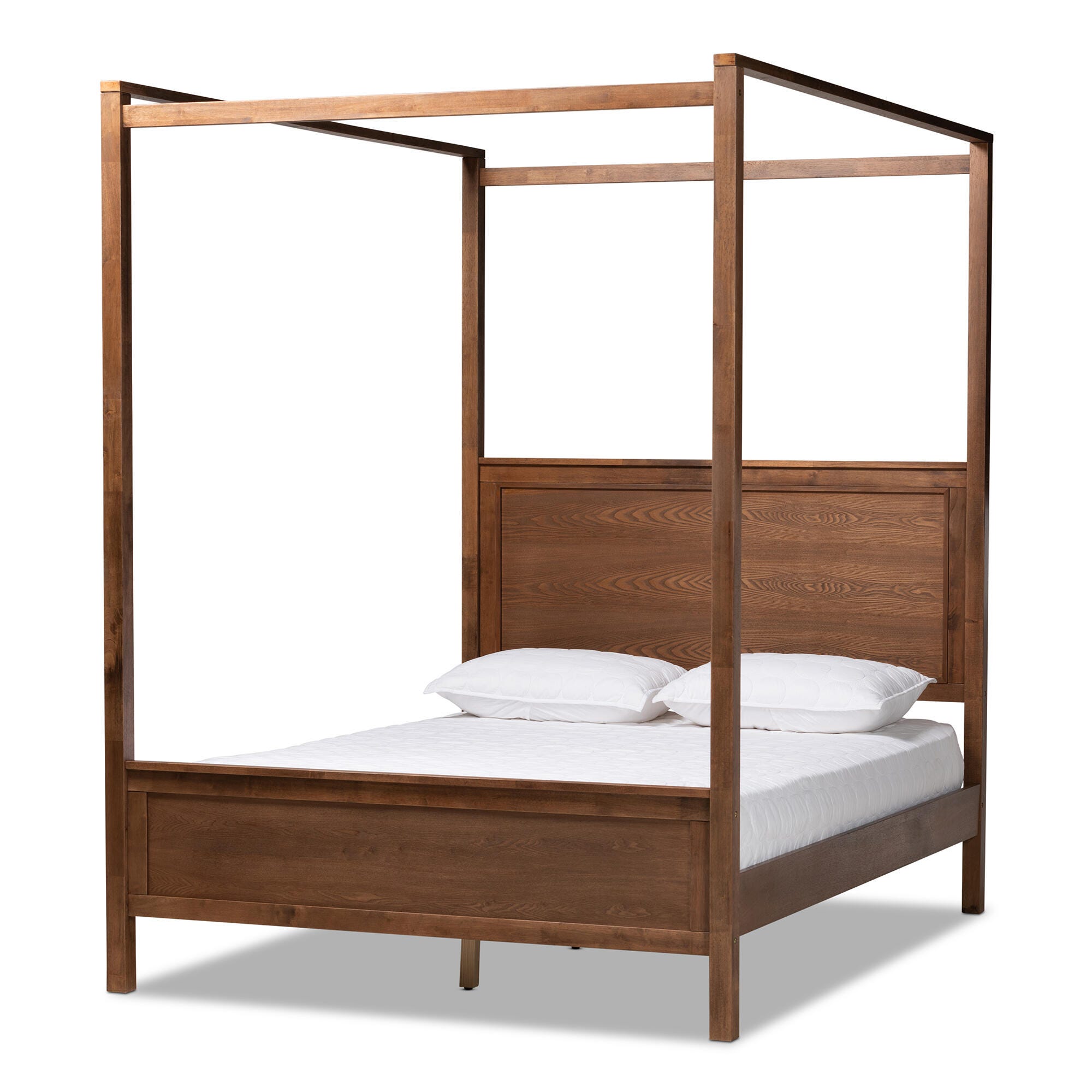 Baxton Studio Veronica Wood Queen Platform Canopy Bed, Brown, large