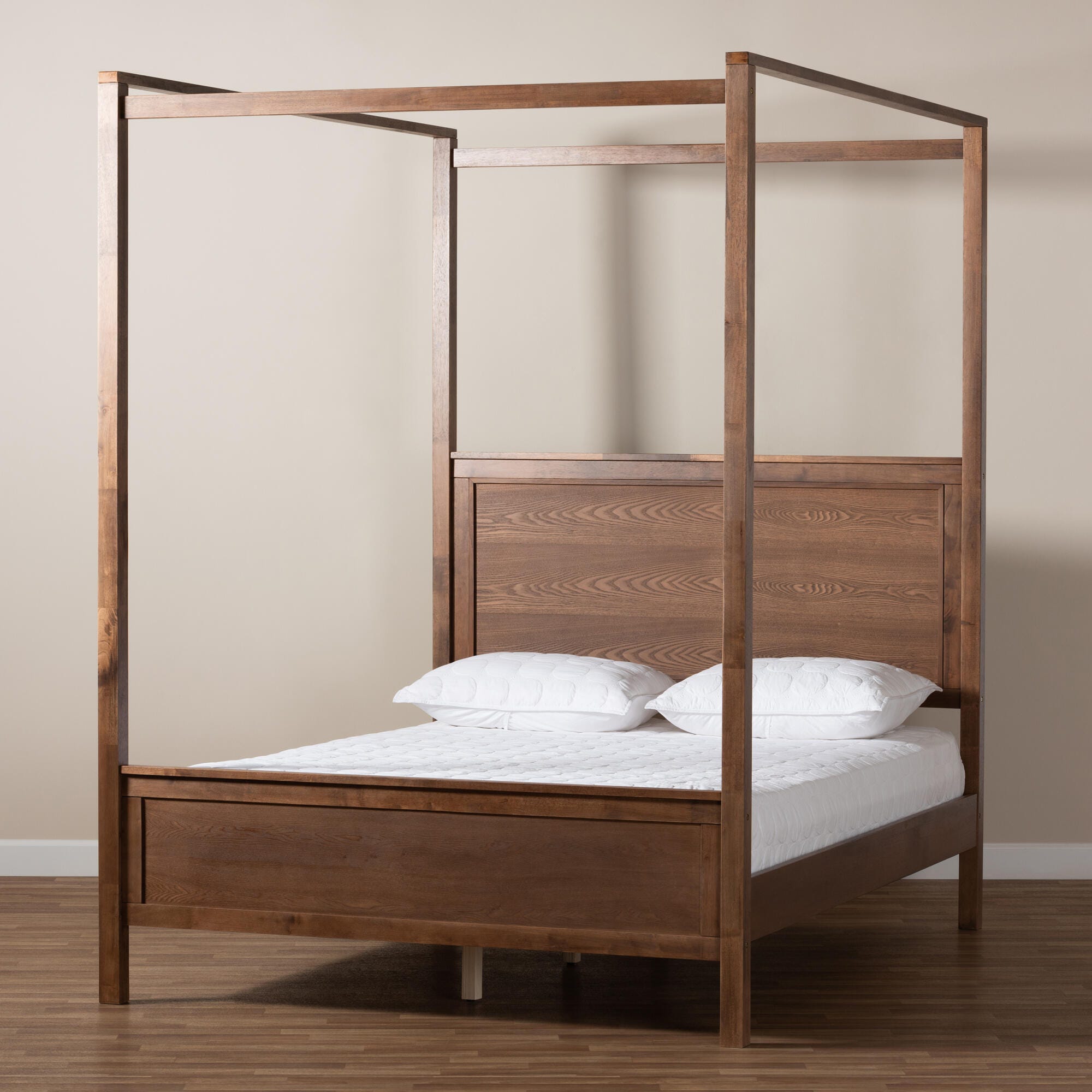 Baxton Studio Veronica Wood Queen Platform Canopy Bed, Brown, large