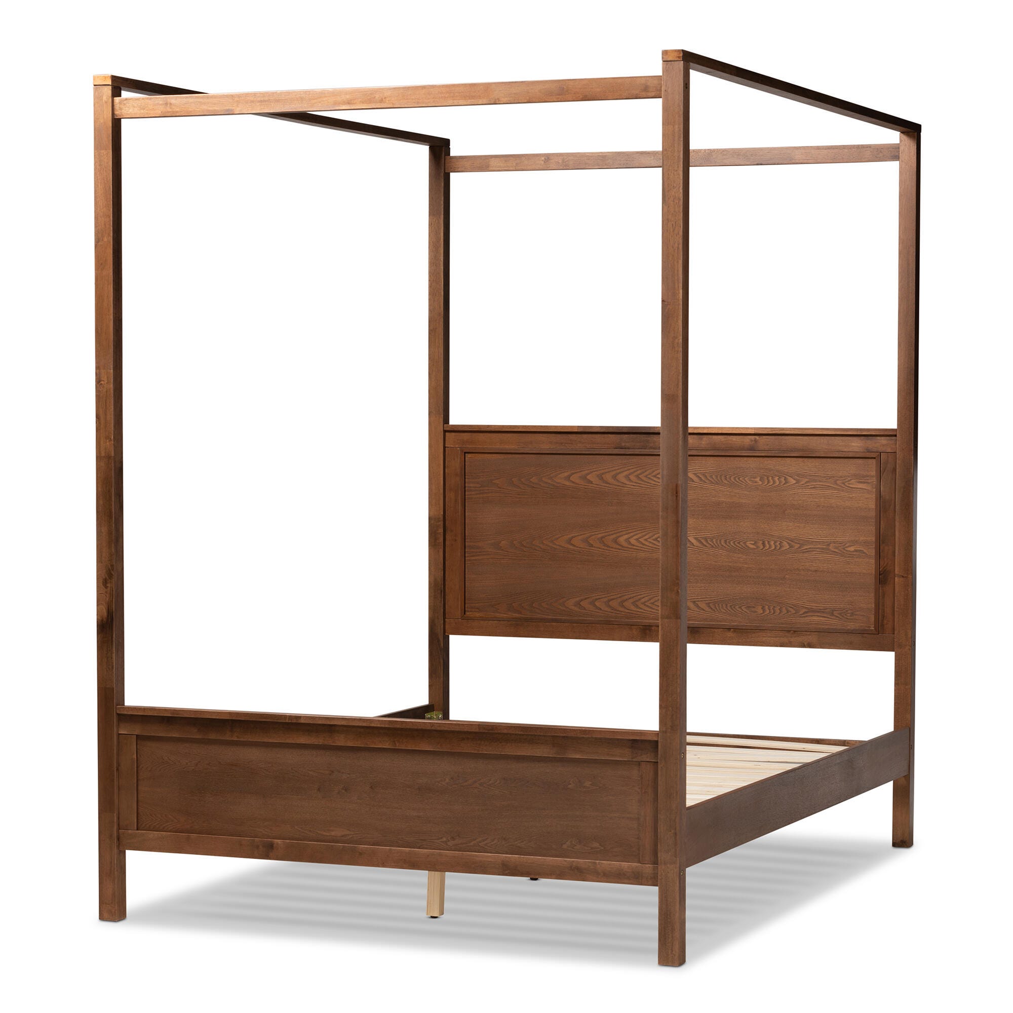 Baxton Studio Veronica Wood Queen Platform Canopy Bed, Brown, large