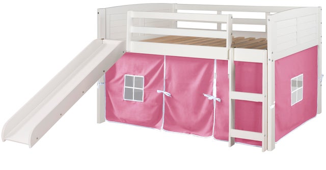 Donco Kids Louver Twin Loft Bed with Slide and Tent