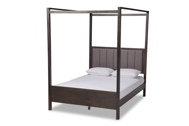 Nata Upholstered and Oak Wood Queen Platform Canopy Bed