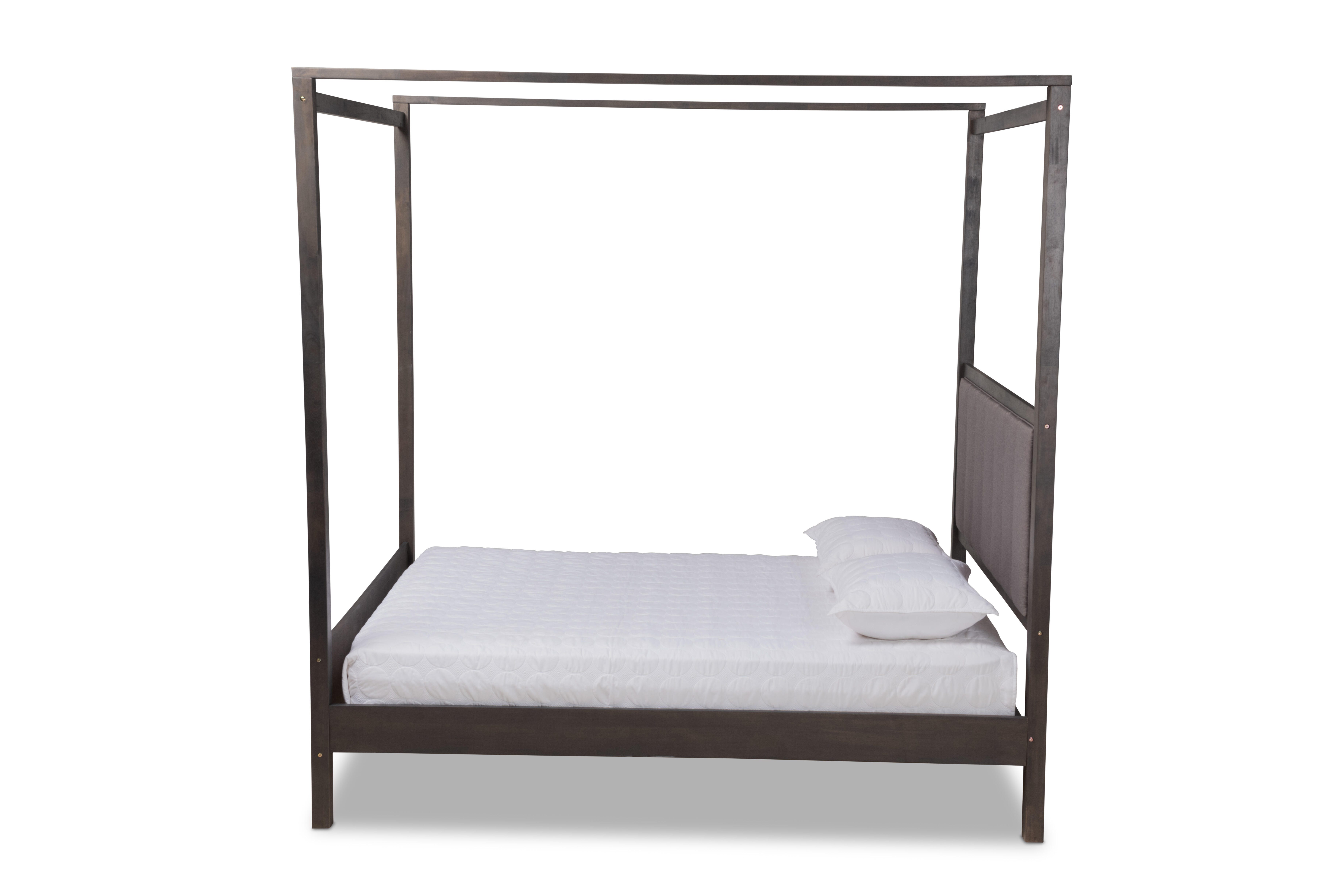Baxton Studio Nata Upholstered and Oak Wood Queen Platform Canopy Bed, Gray, large
