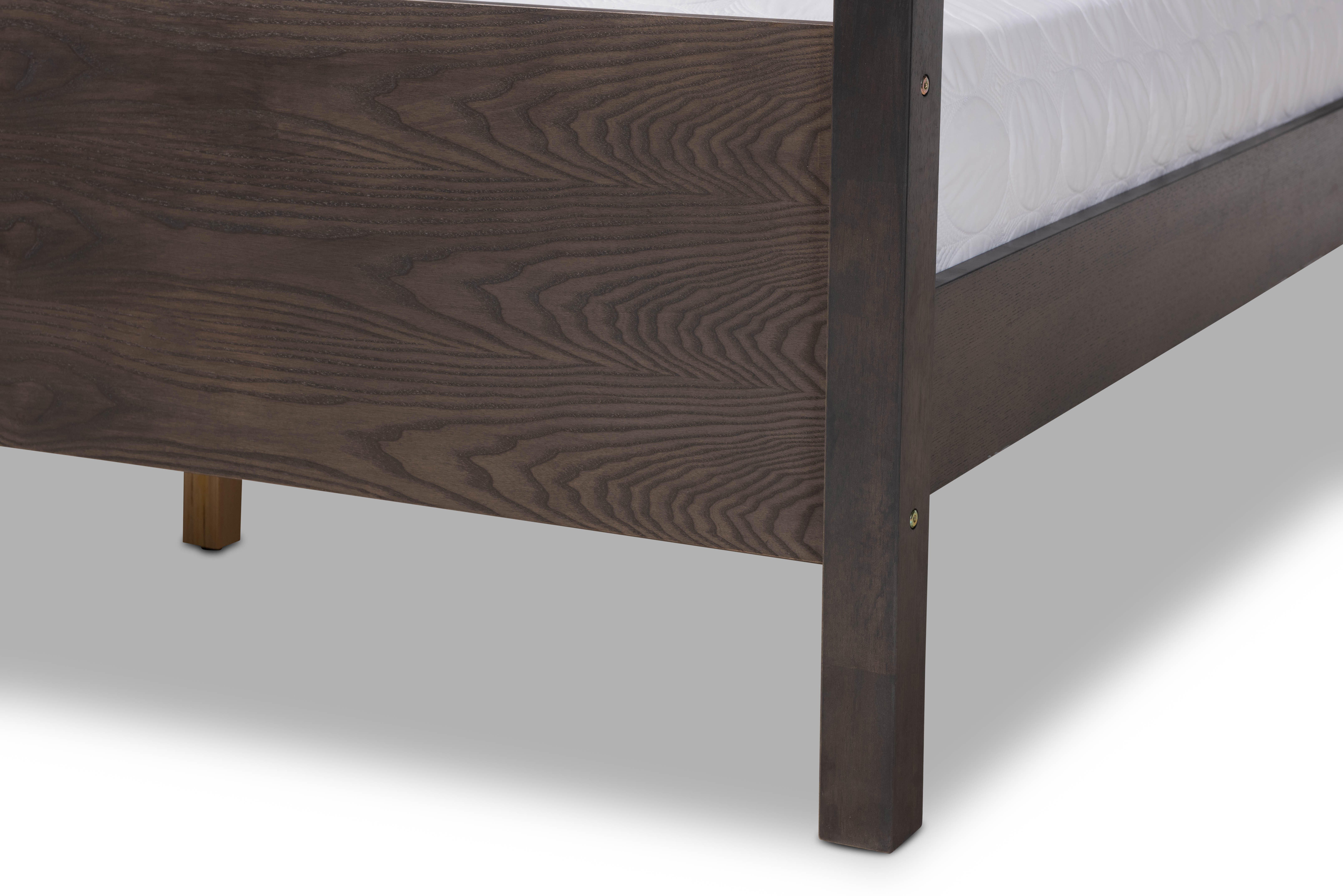 Baxton Studio Nata Upholstered and Oak Wood Queen Platform Canopy Bed, Gray, large