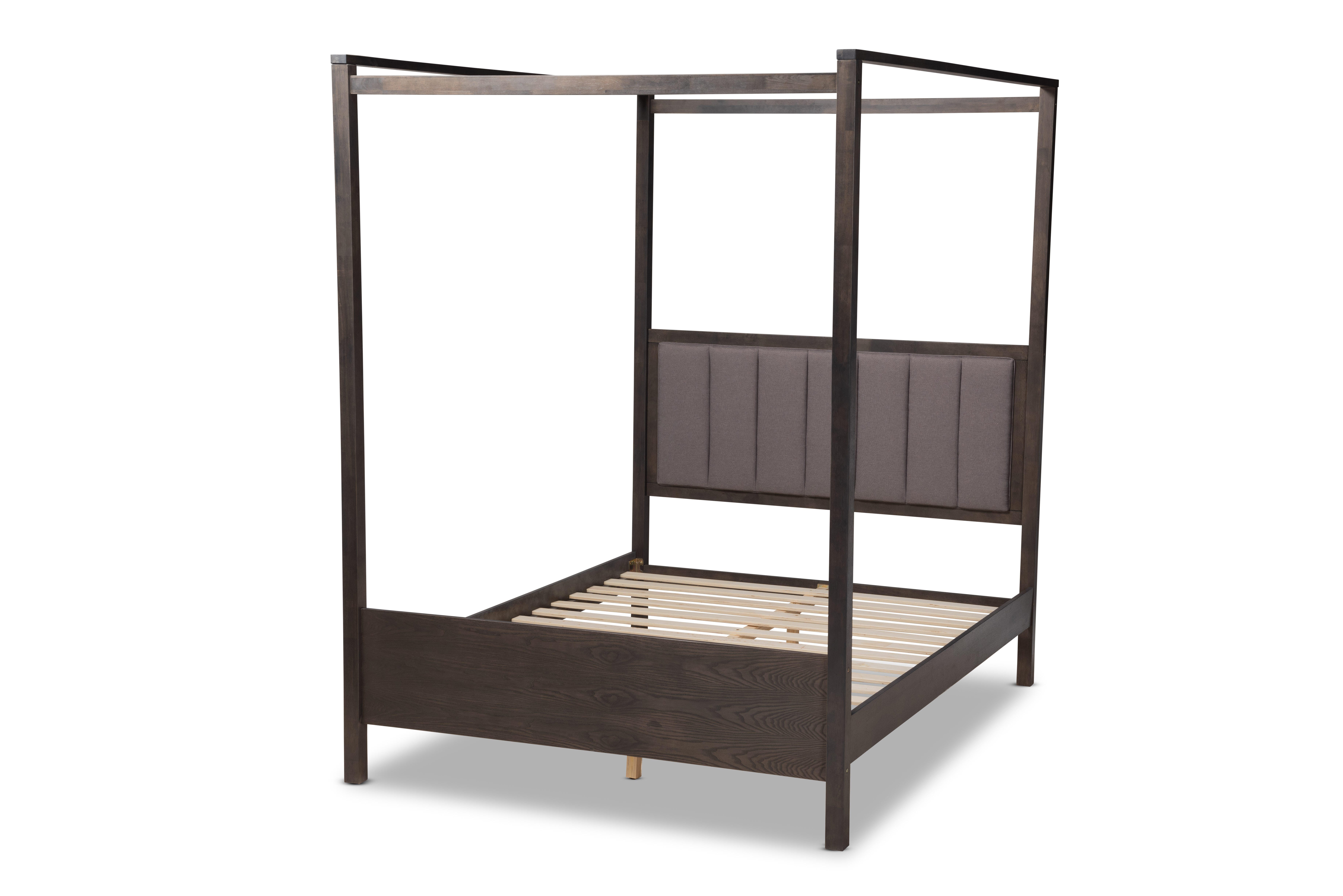 Baxton Studio Nata Upholstered and Oak Wood Queen Platform Canopy Bed, Gray, large