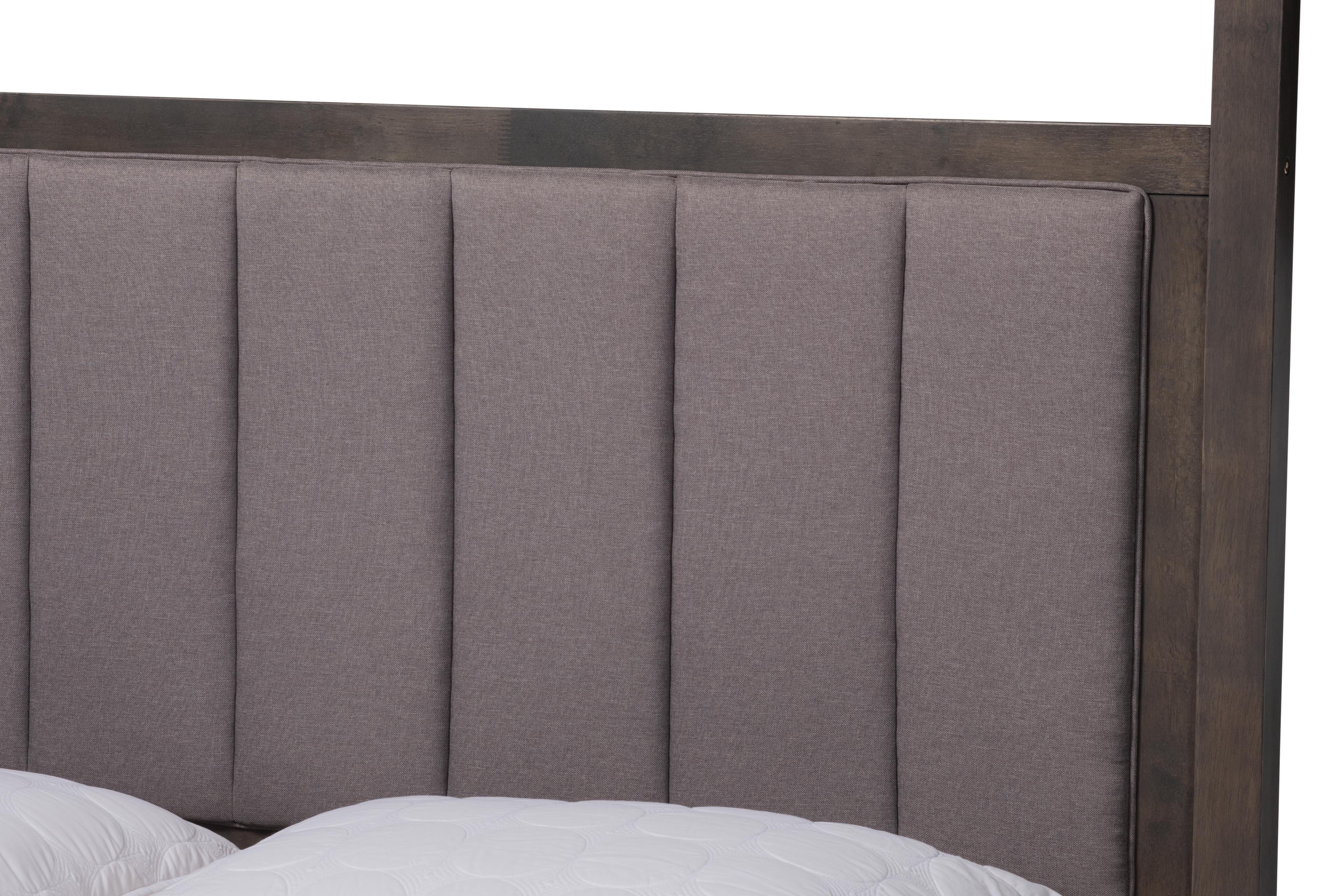 Baxton Studio Nata Upholstered and Oak Wood King Platform Canopy Bed, Gray, large
