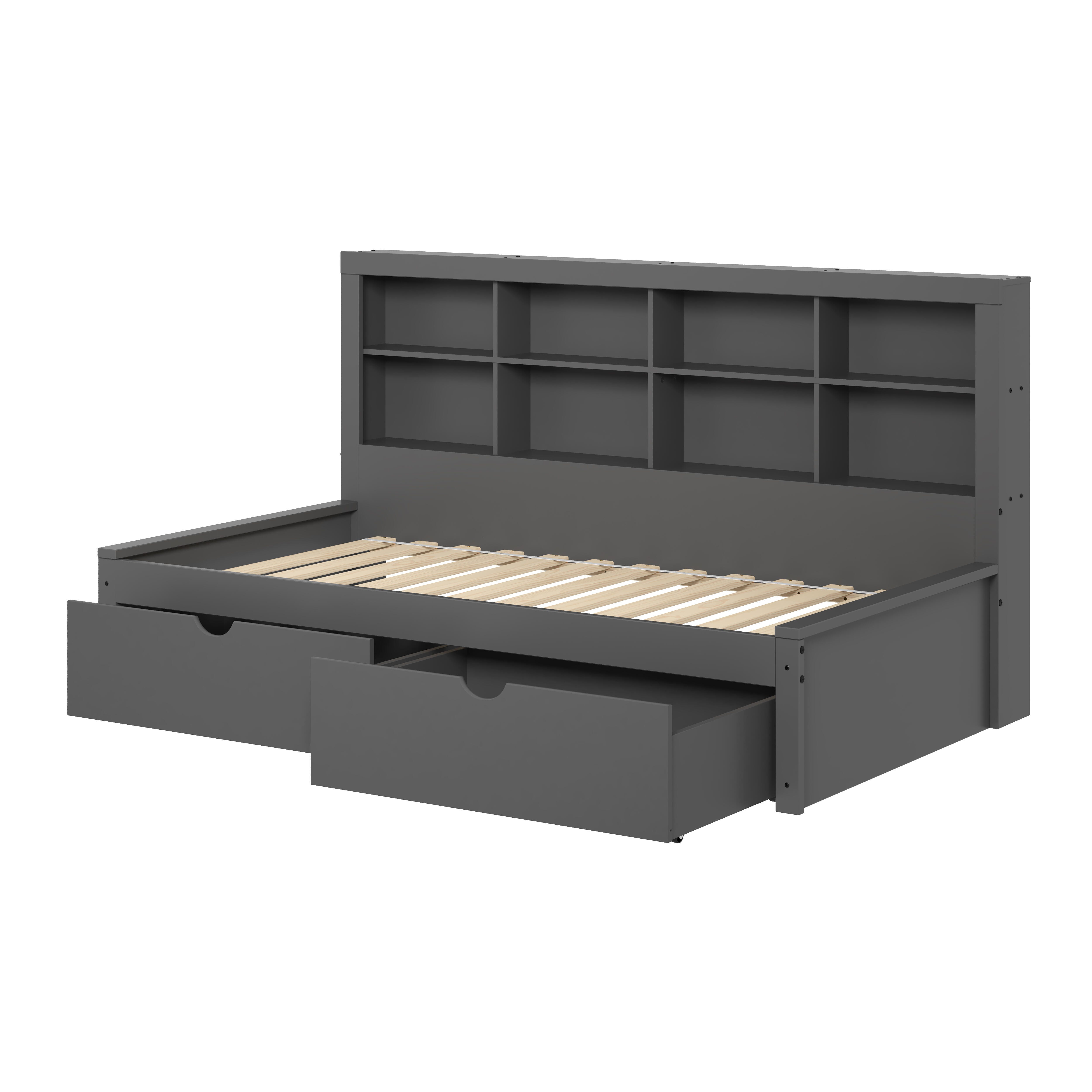 Donco Kids Bookcase Twin Daybed with Dual Underbed Drawers, Dark Gray, large