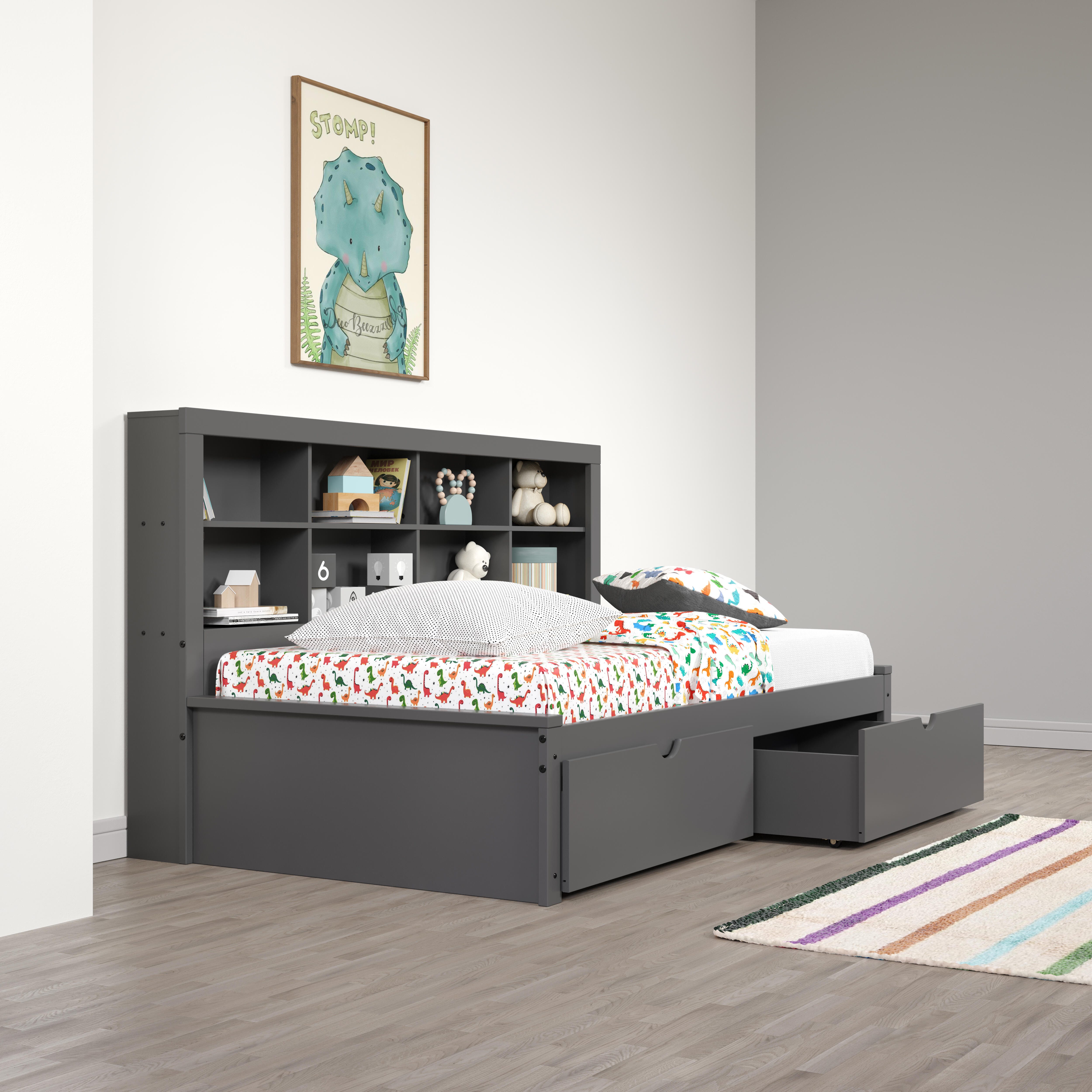 Donco Kids Bookcase Twin Daybed with Dual Underbed Drawers, Dark Gray, large
