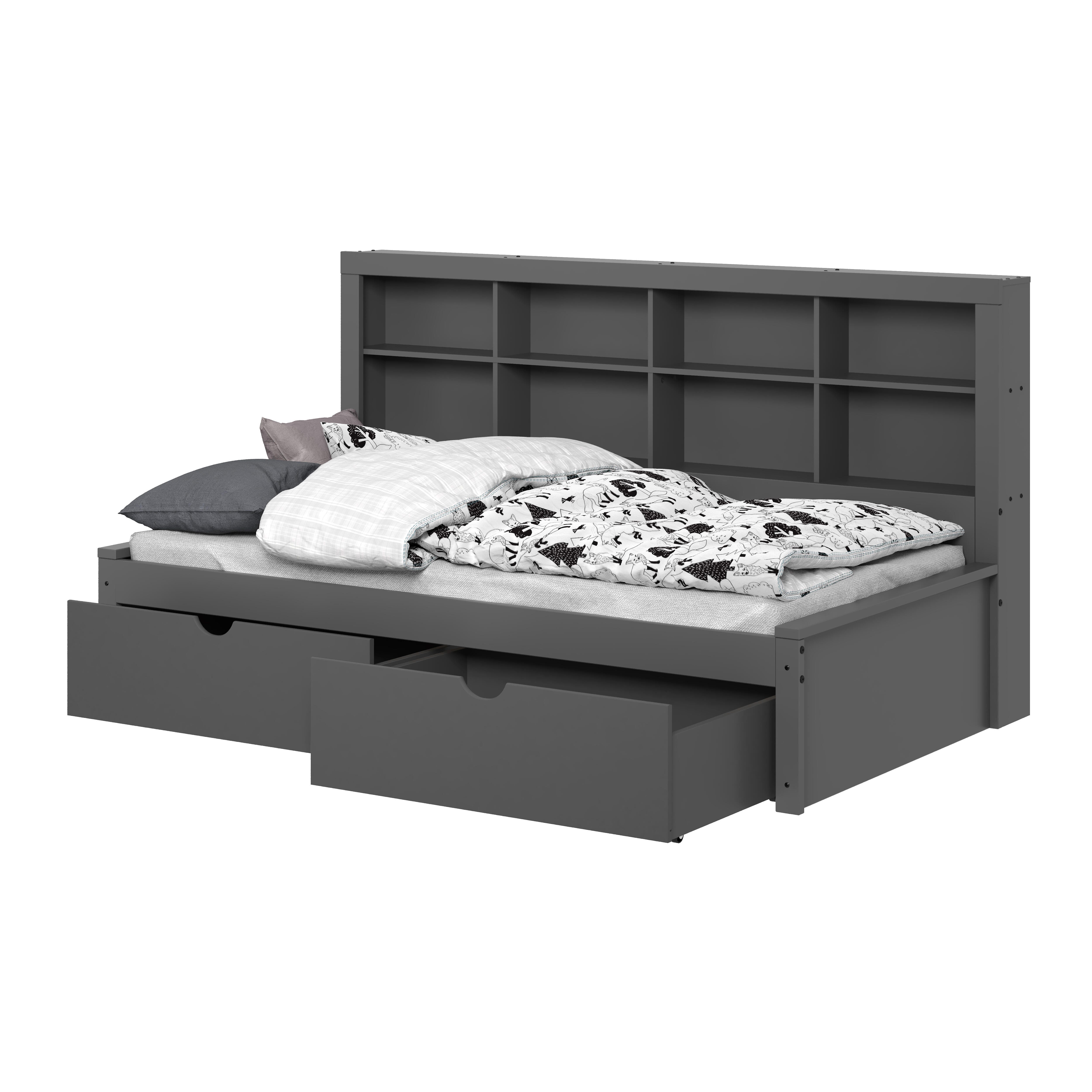 Donco Kids Bookcase Twin Daybed with Dual Underbed Drawers, Dark Gray, large
