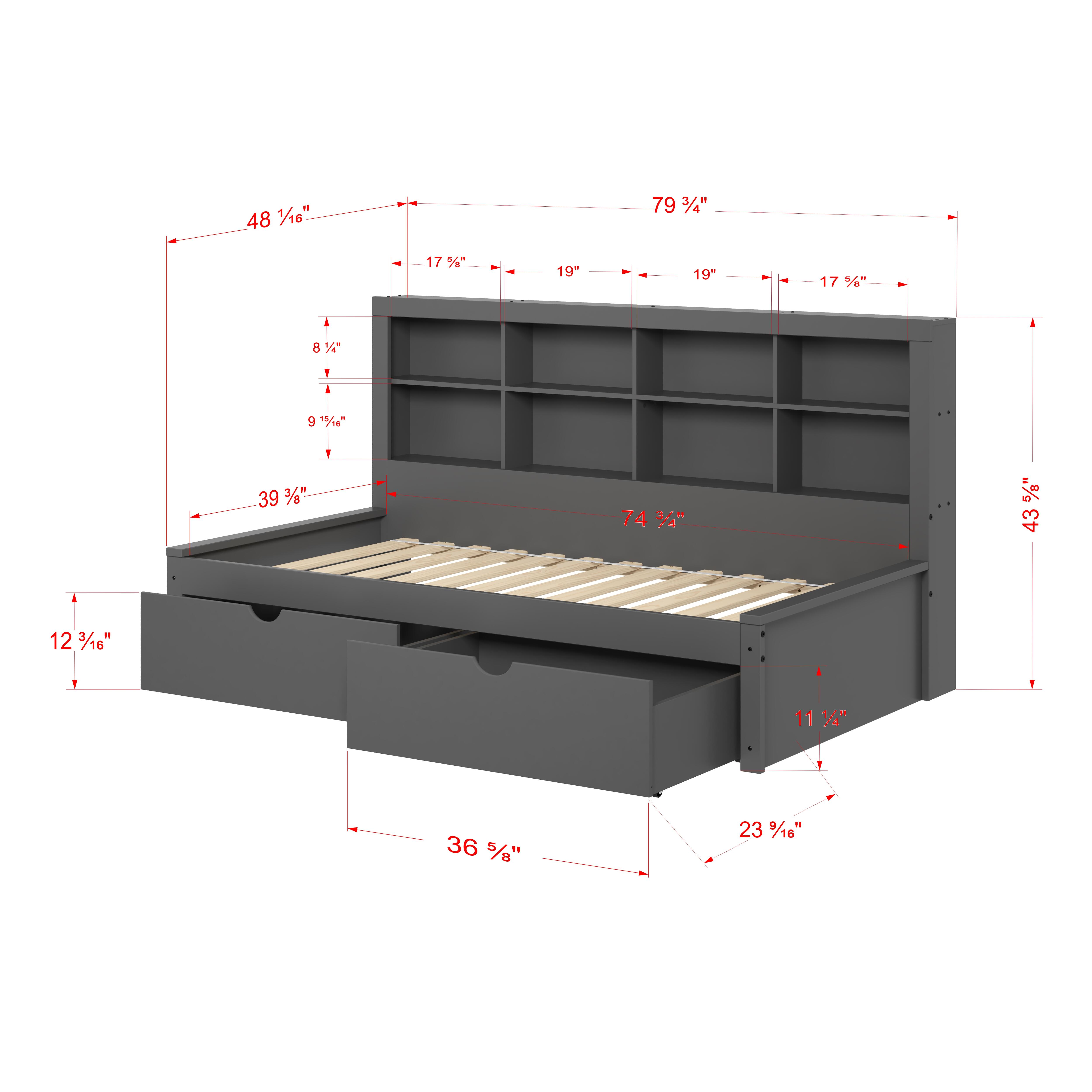 Donco Kids Bookcase Twin Daybed with Dual Underbed Drawers, Dark Gray, large