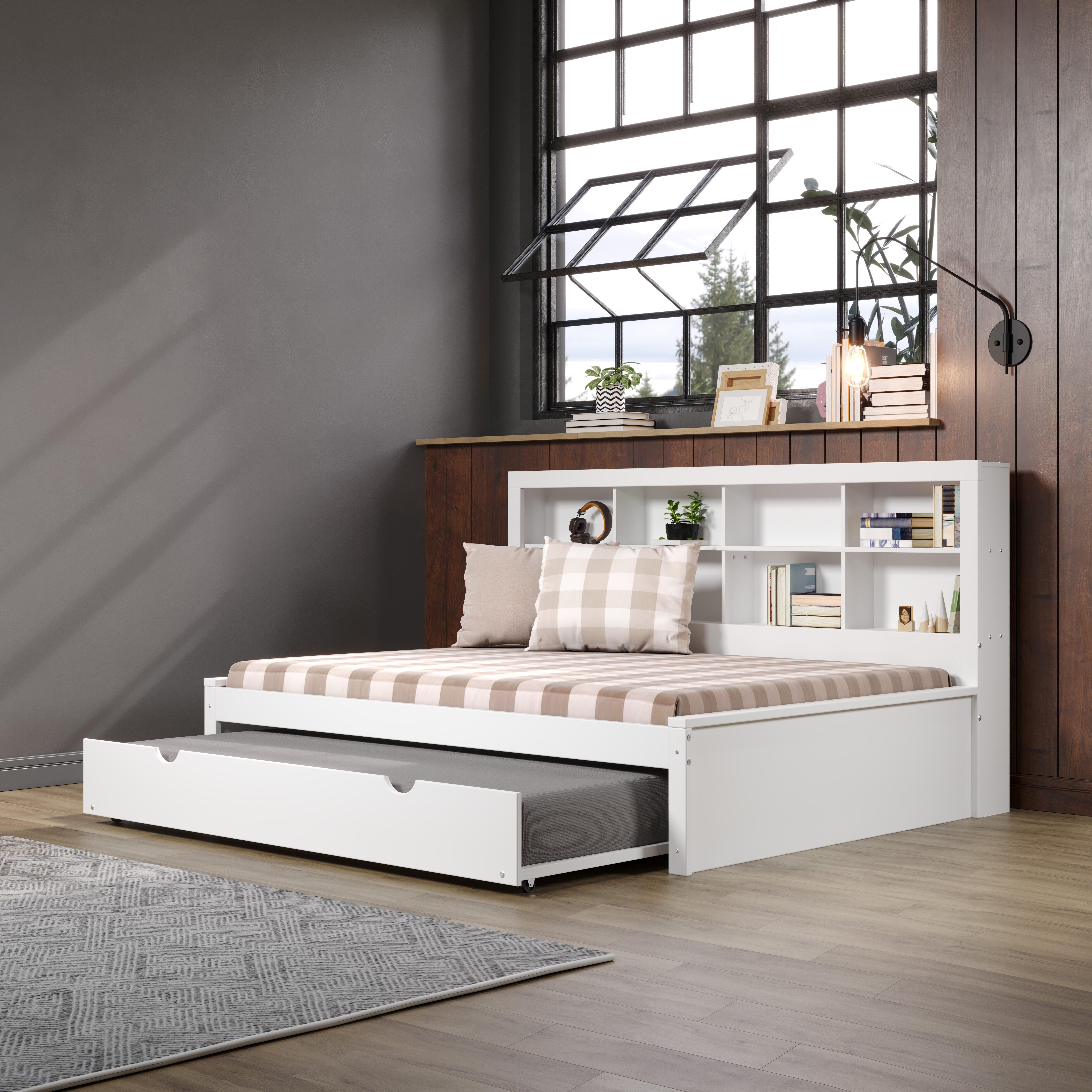 Donco Kids Bookcase Full Daybed with Twin Trundle, White, large