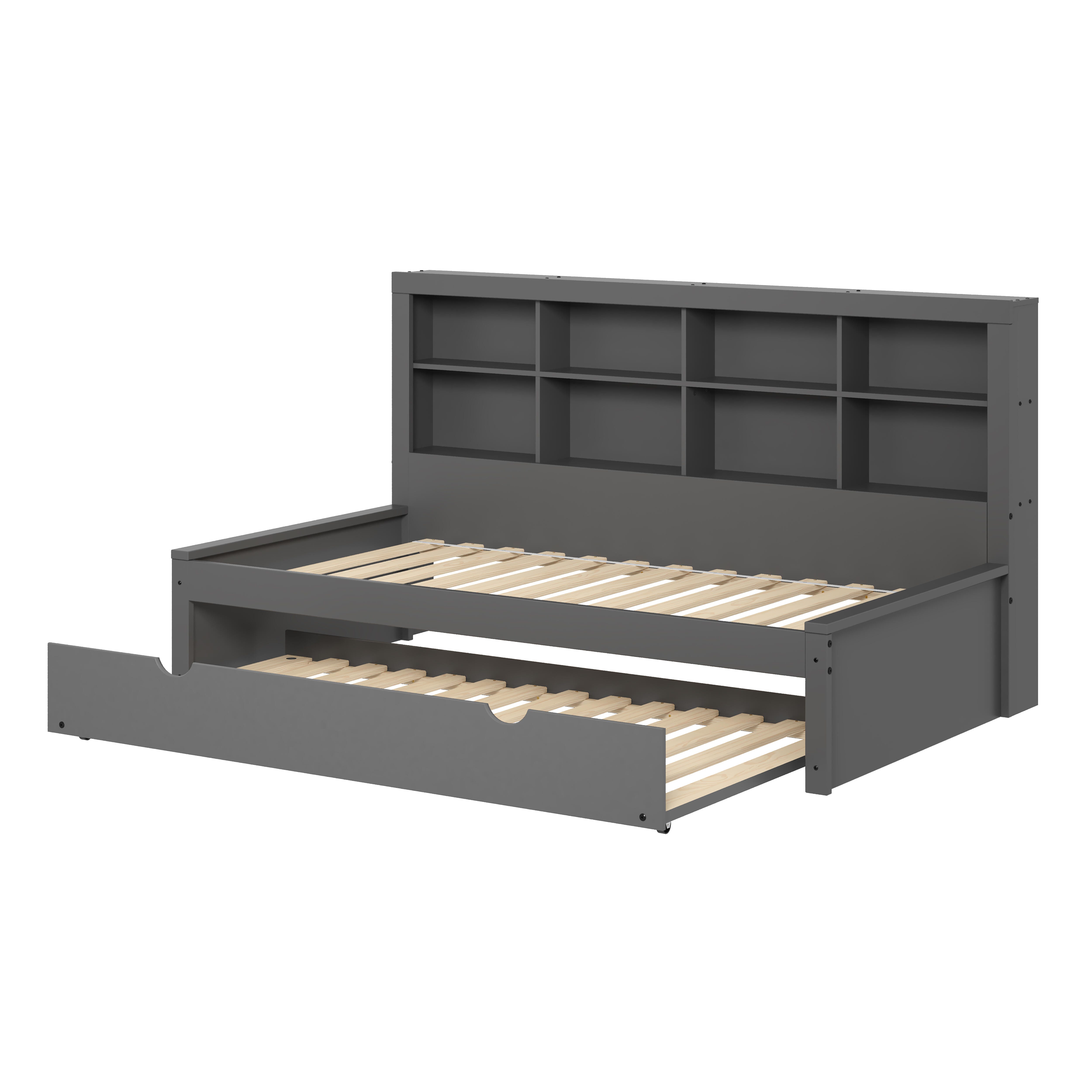 Donco Kids Bookcase Twin Daybed with Twin Trundle Bed, Dark Gray, large