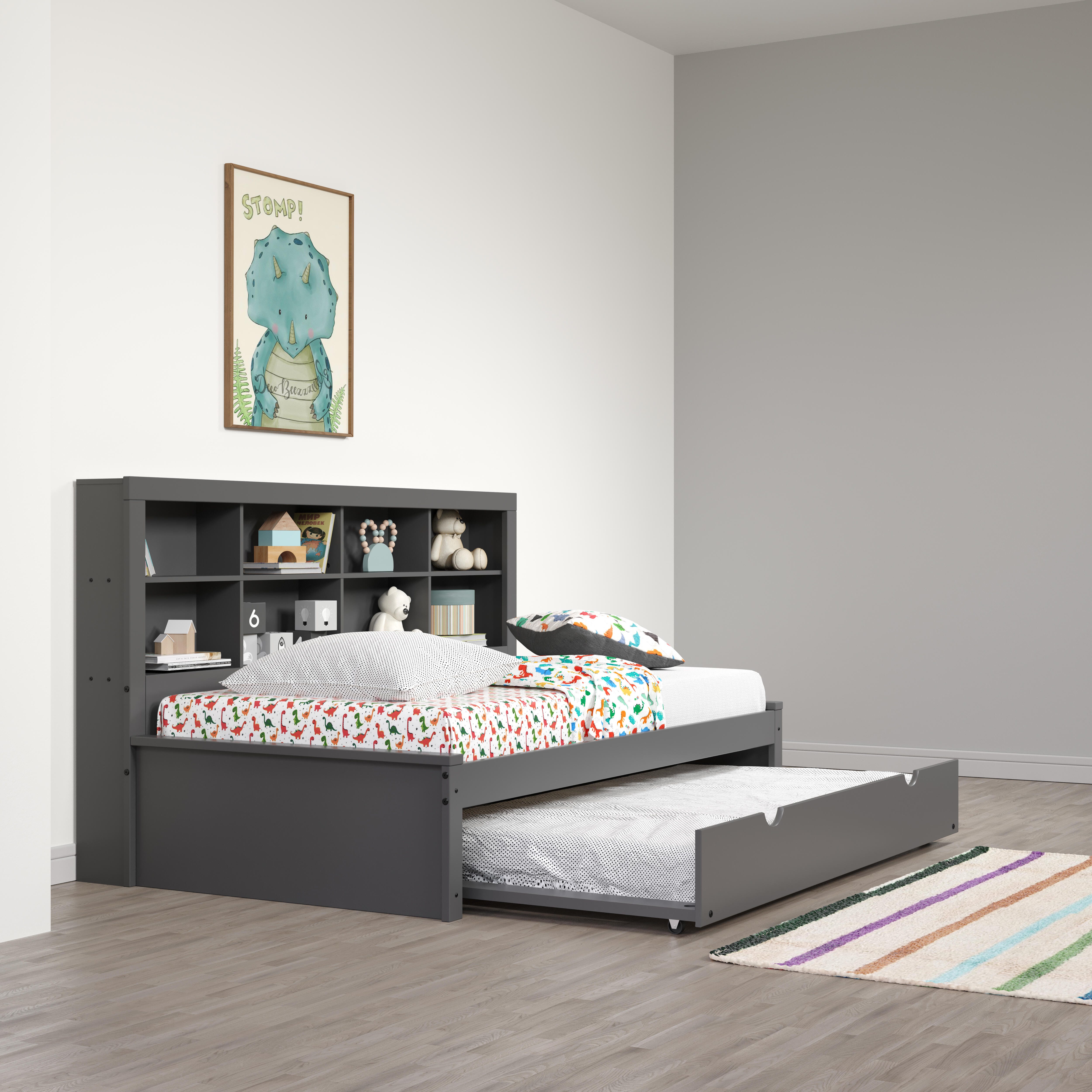 Donco Kids Bookcase Twin Daybed with Twin Trundle Bed, Dark Gray, large