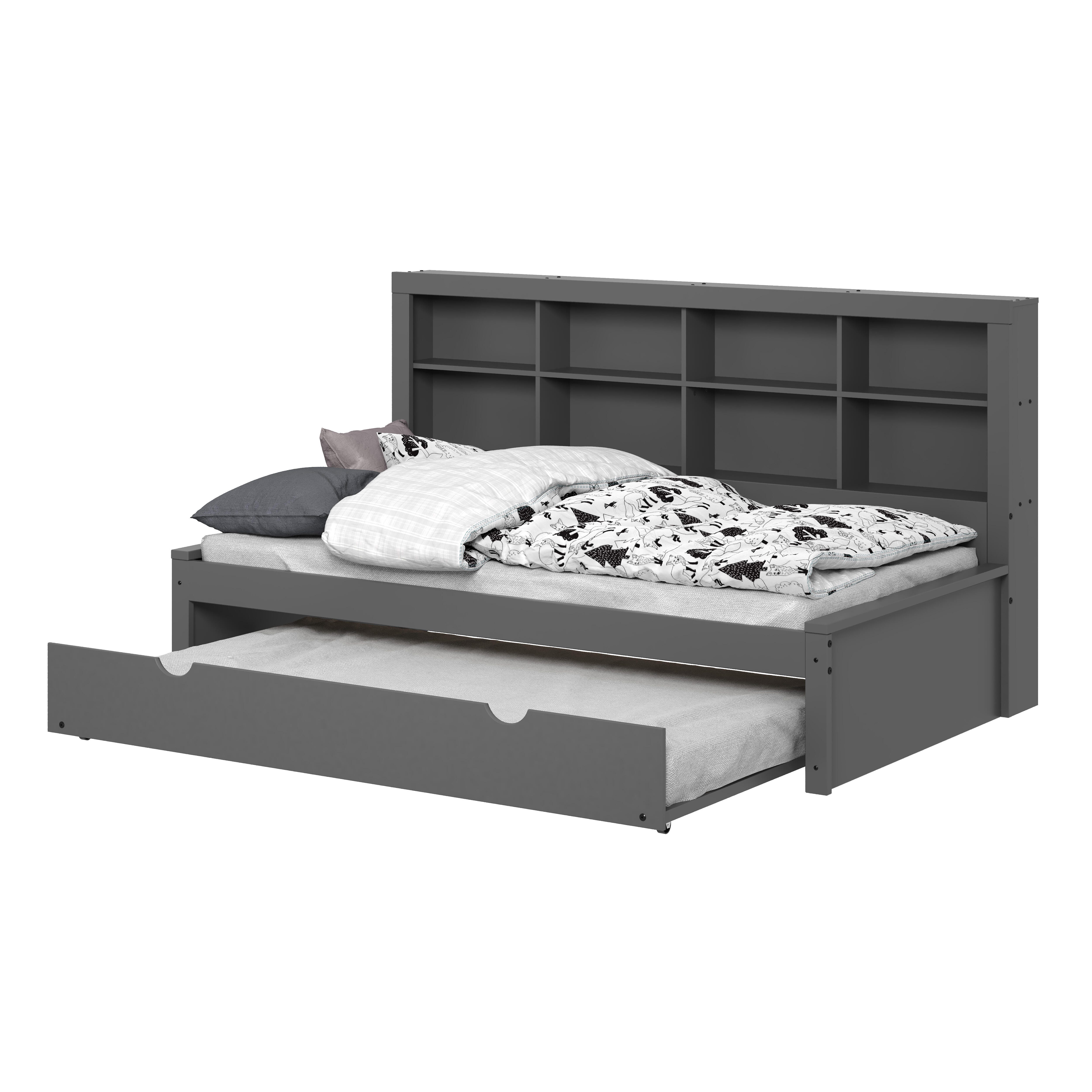 Donco Kids Bookcase Twin Daybed with Twin Trundle Bed, Dark Gray, large