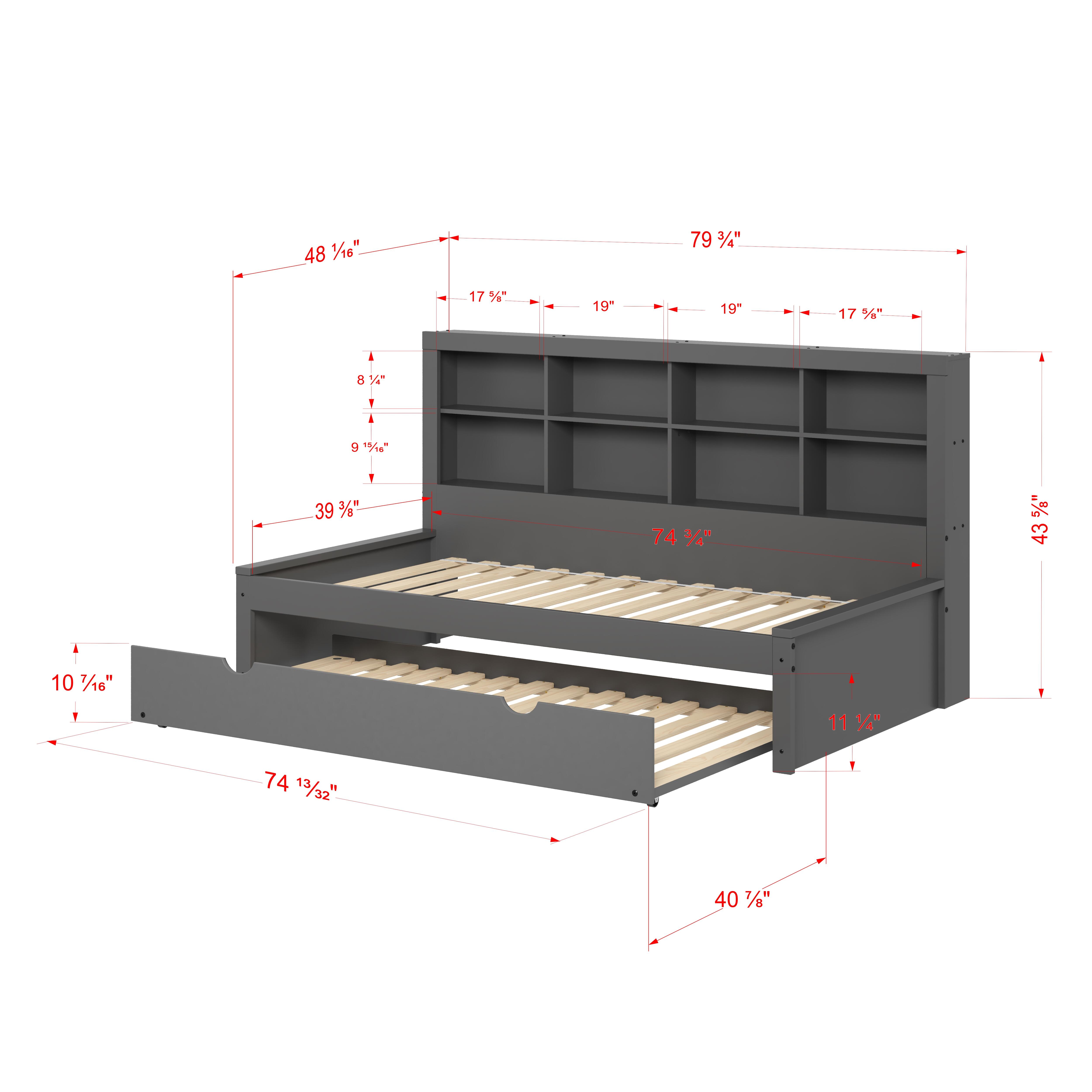 Donco Kids Bookcase Twin Daybed with Twin Trundle Bed, Dark Gray, large