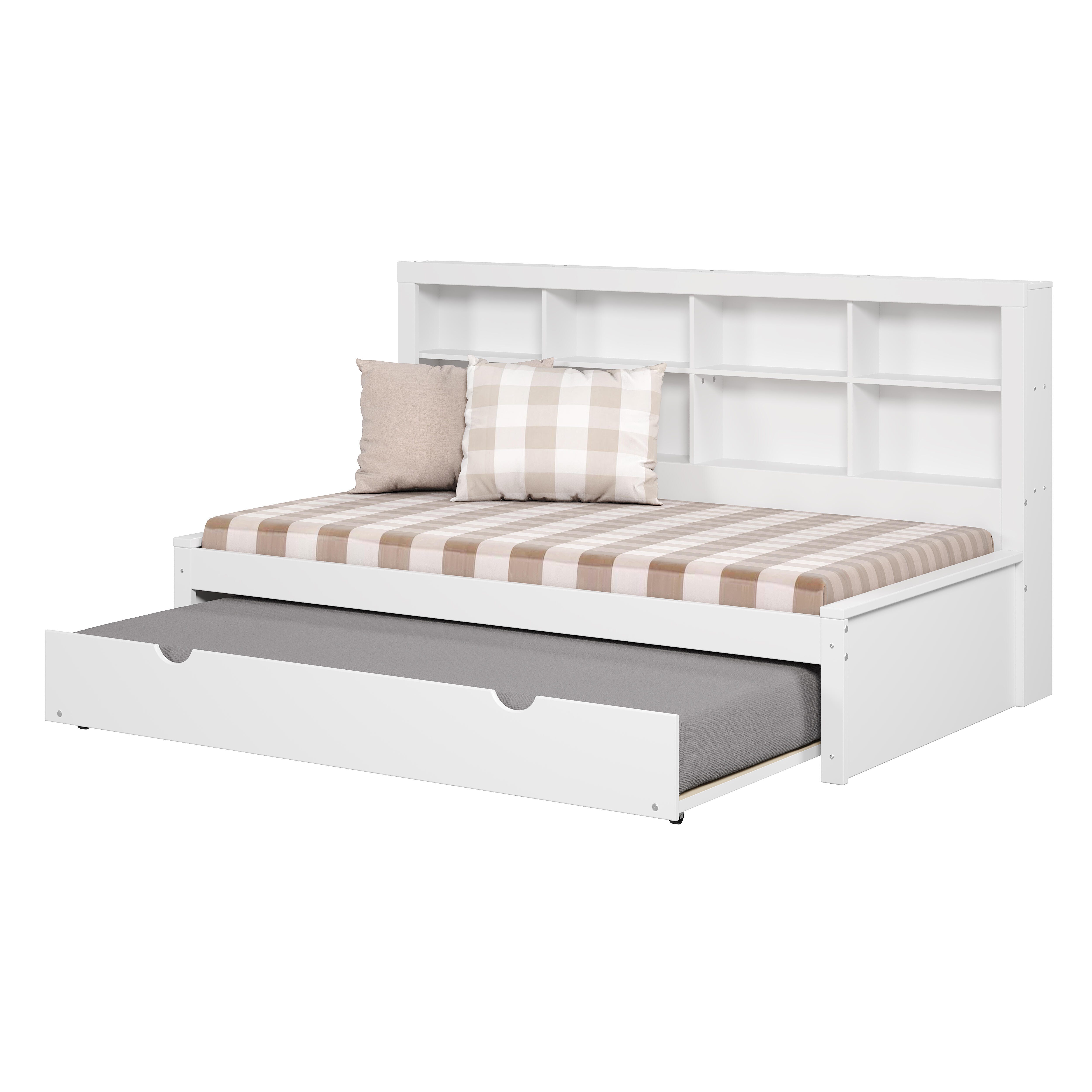 Donco Kids Bookcase Twin Daybed with Twin Trundle, White, large