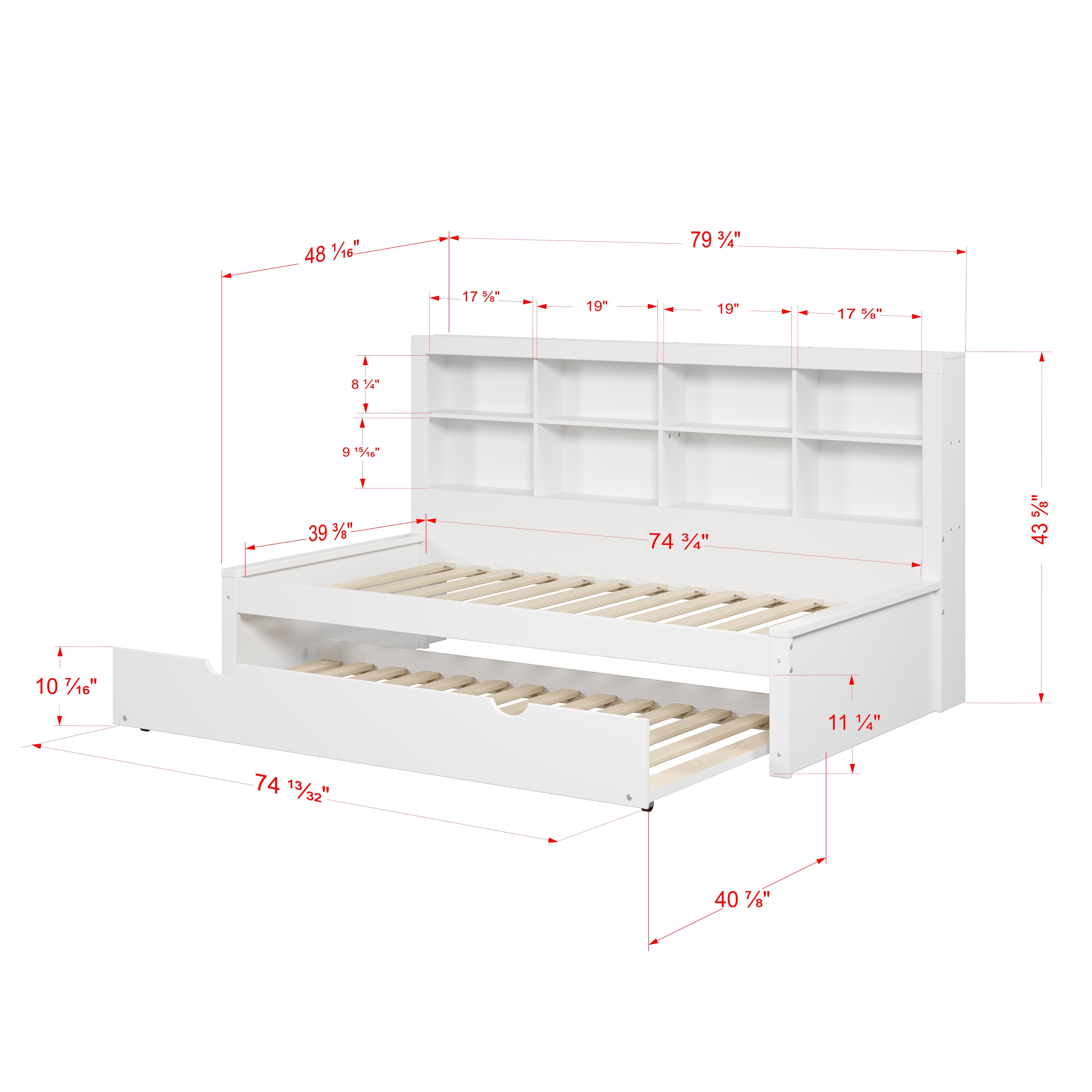 Donco Kids Bookcase Twin Daybed with Twin Trundle, White, large