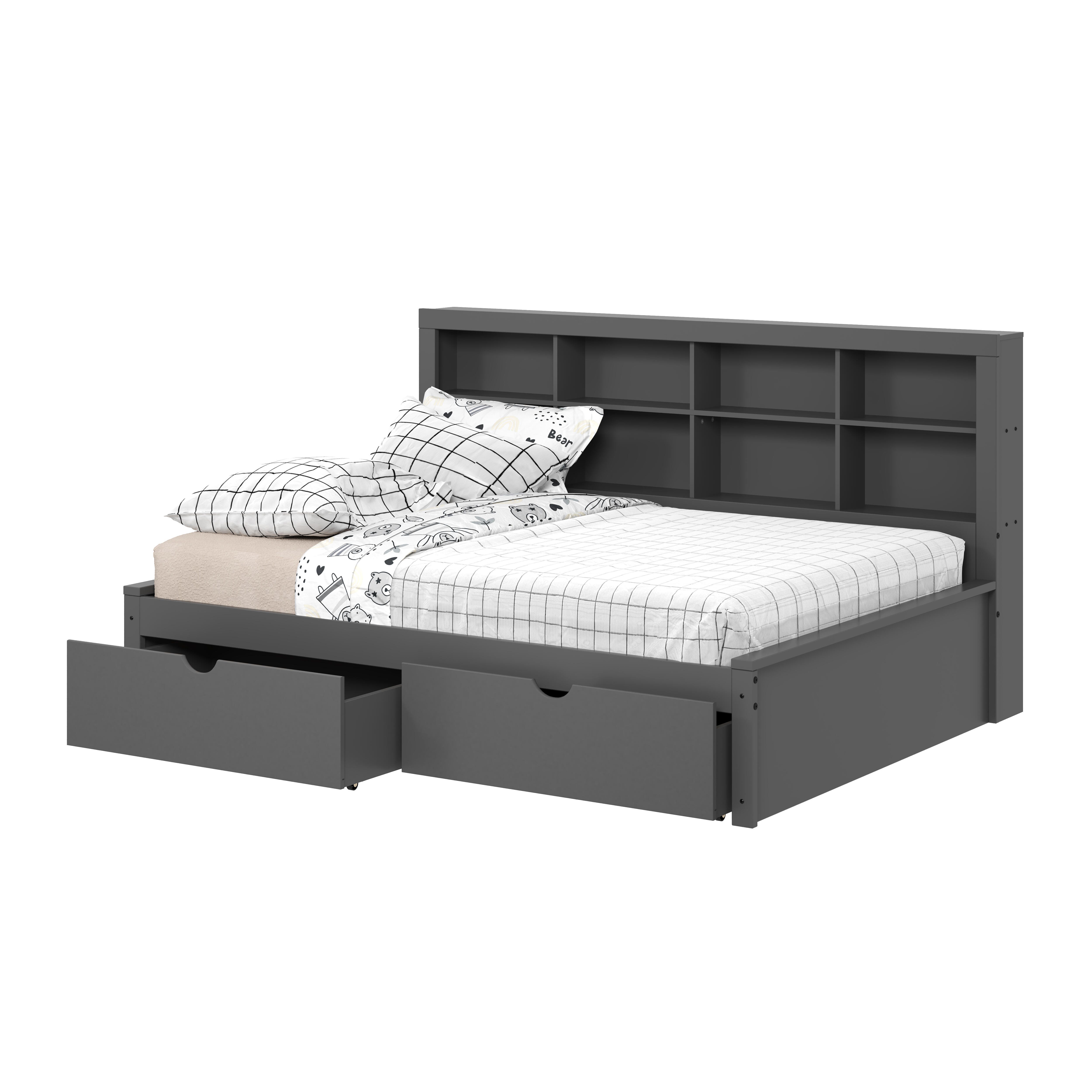 Donco Kids Bookcase Full Daybed with Dual Underbed Drawers, Dark Gray, large