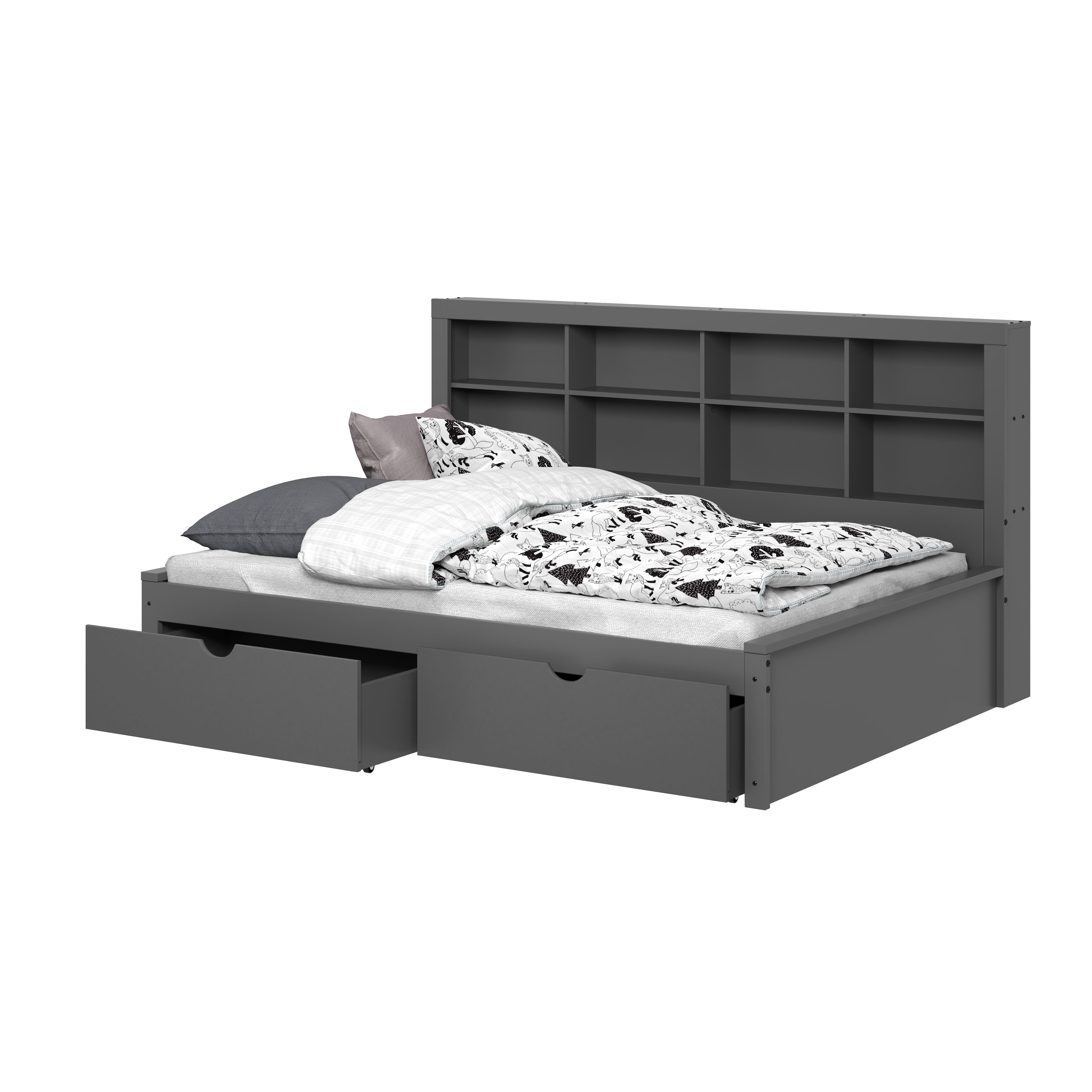 Donco Kids Bookcase Full Daybed with Dual Underbed Drawers, Dark Gray, large