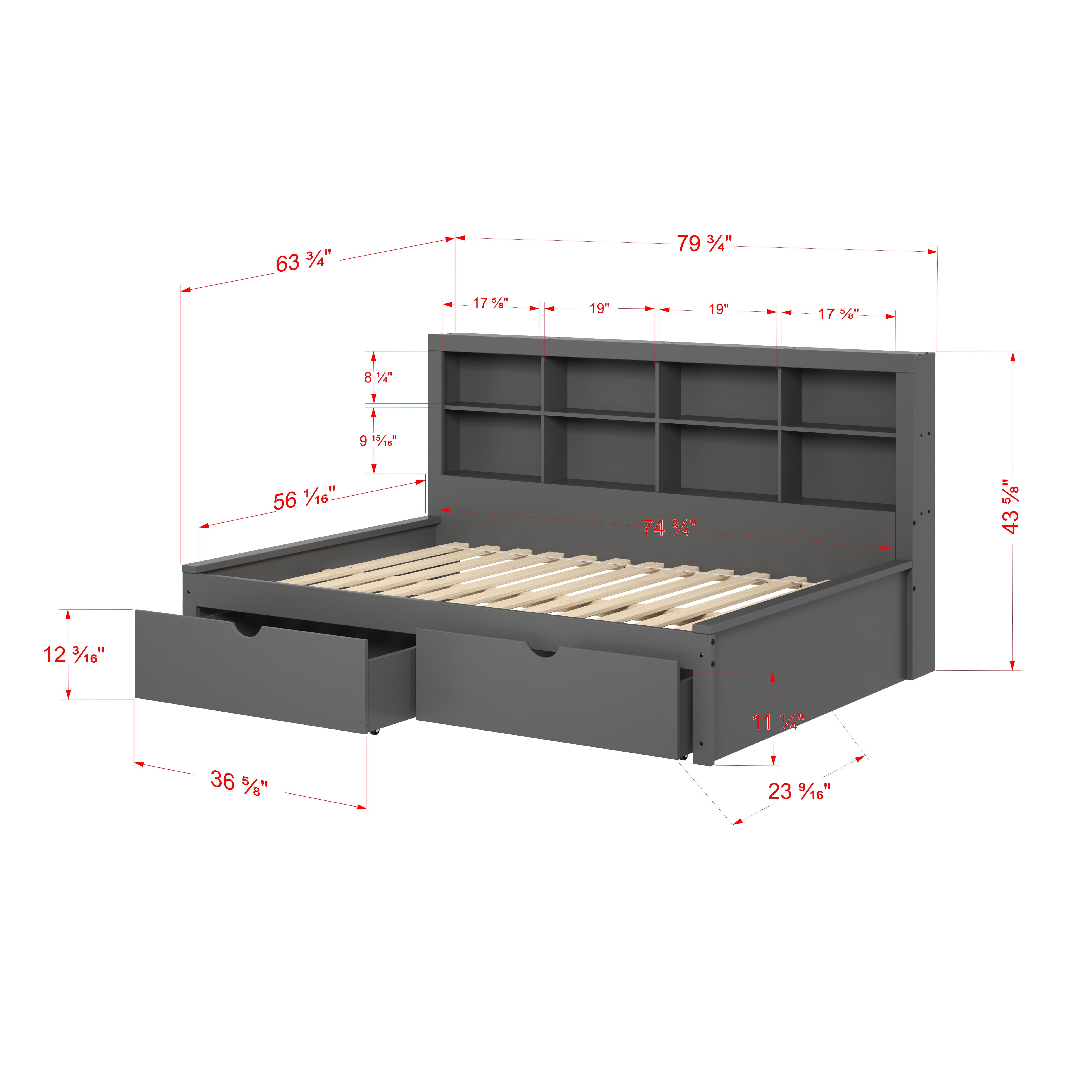 Donco Kids Bookcase Full Daybed with Dual Underbed Drawers, Dark Gray, large
