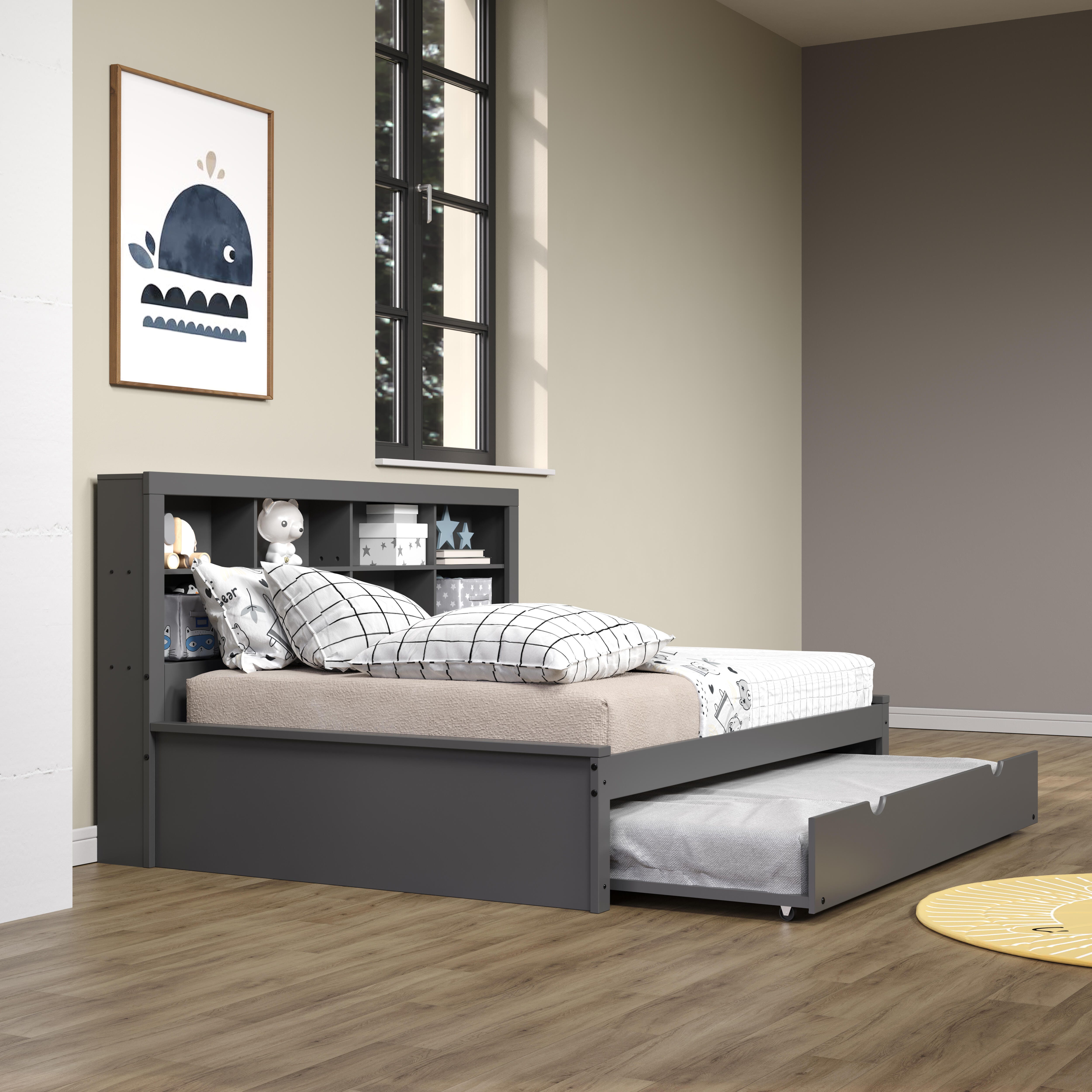 Donco Kids Bookcase Full Daybed with Twin Trundle, Dark Gray, large