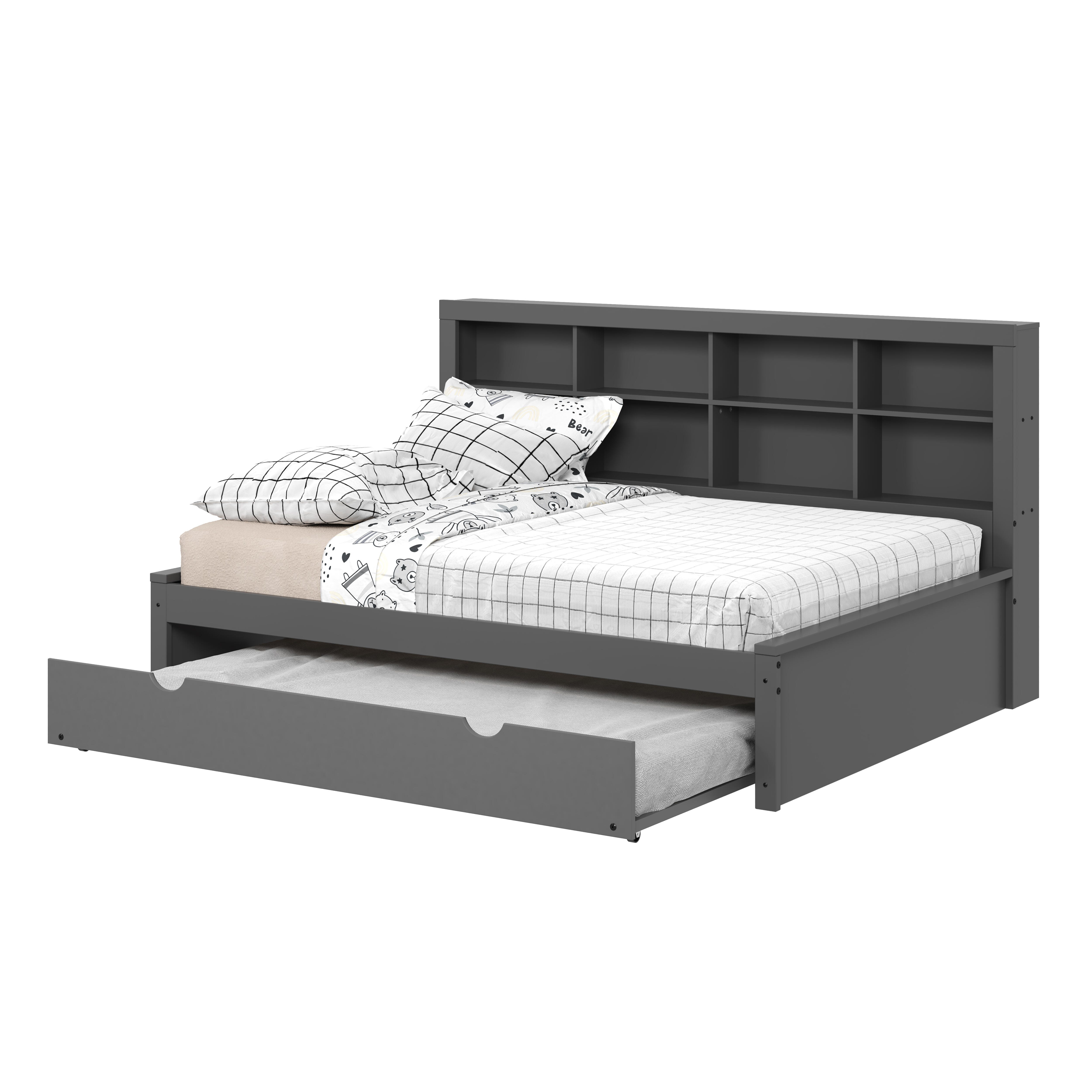 Donco Kids Bookcase Full Daybed with Twin Trundle, Dark Gray, large