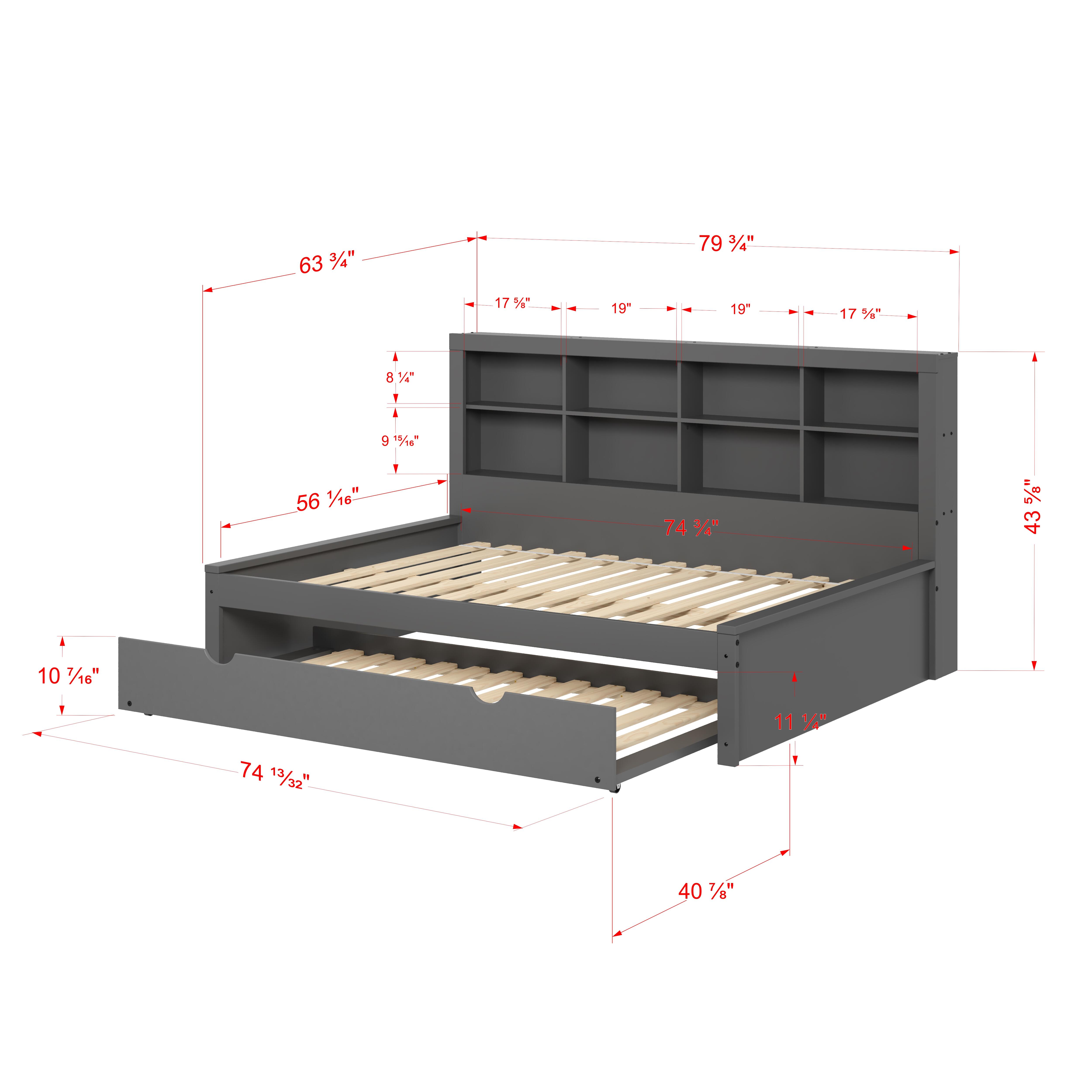Donco Kids Bookcase Full Daybed with Twin Trundle, Dark Gray, large