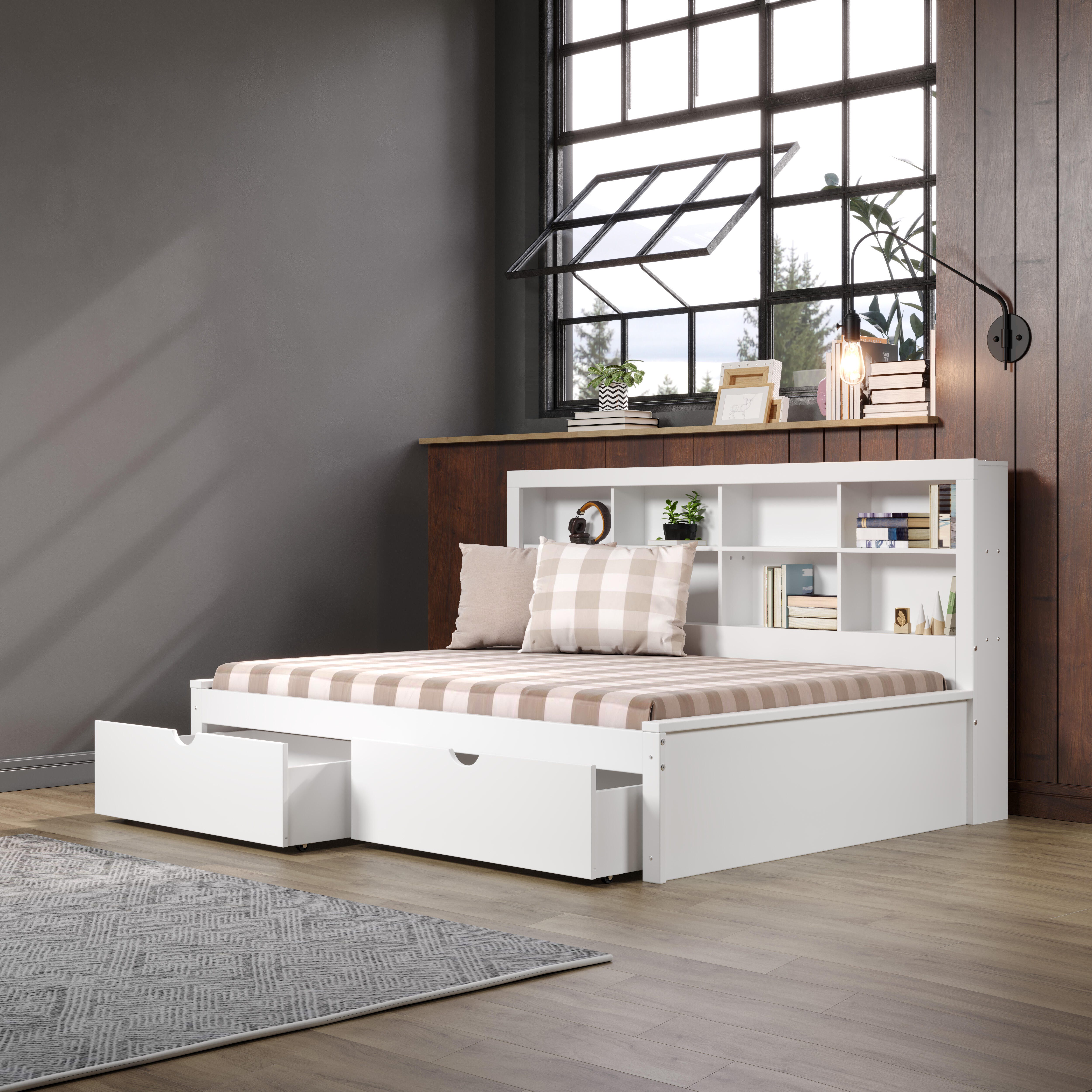 Donco Kids Bookcase Full Daybed with Dual Underbed Drawers, White, large