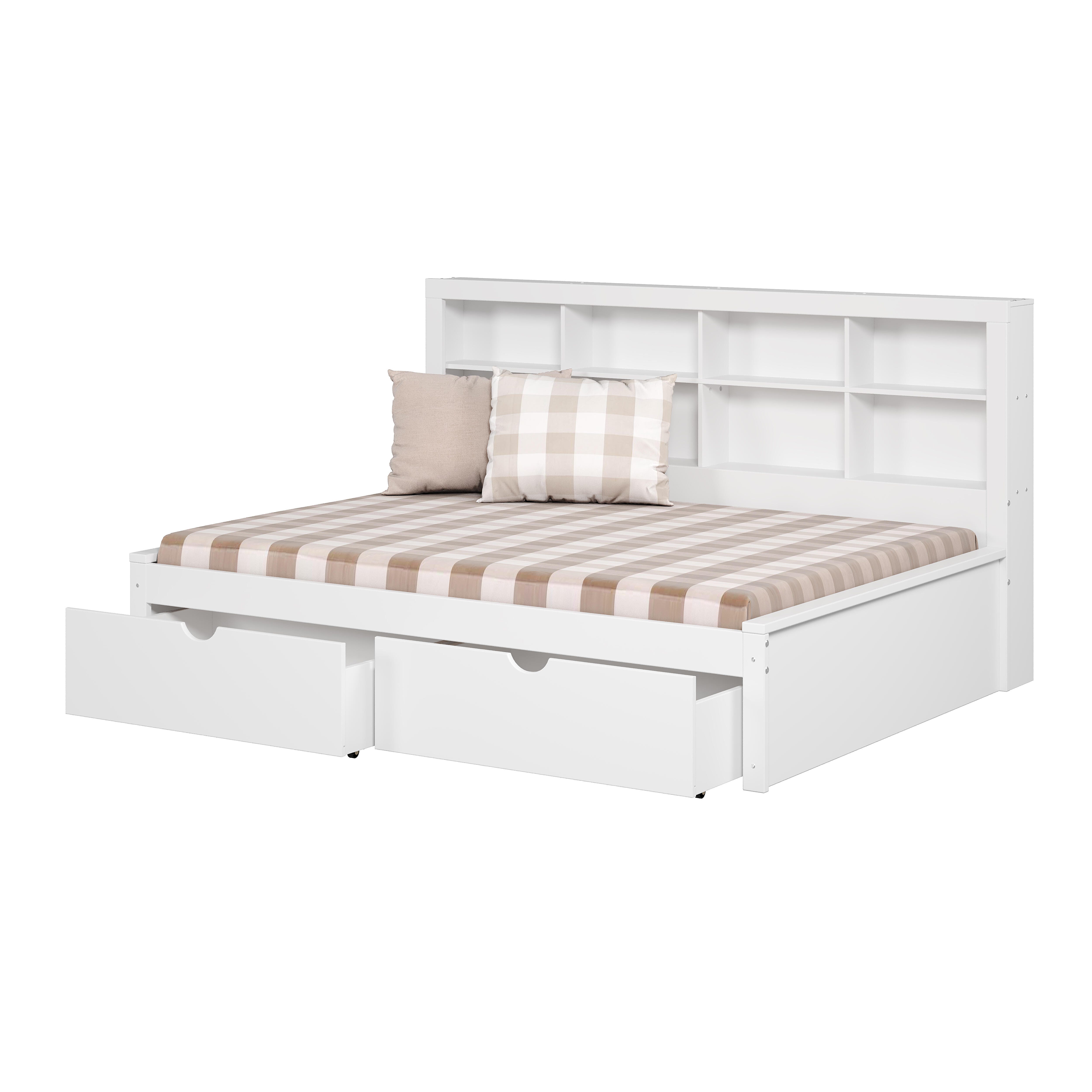Donco Kids Bookcase Full Daybed with Dual Underbed Drawers, White, large