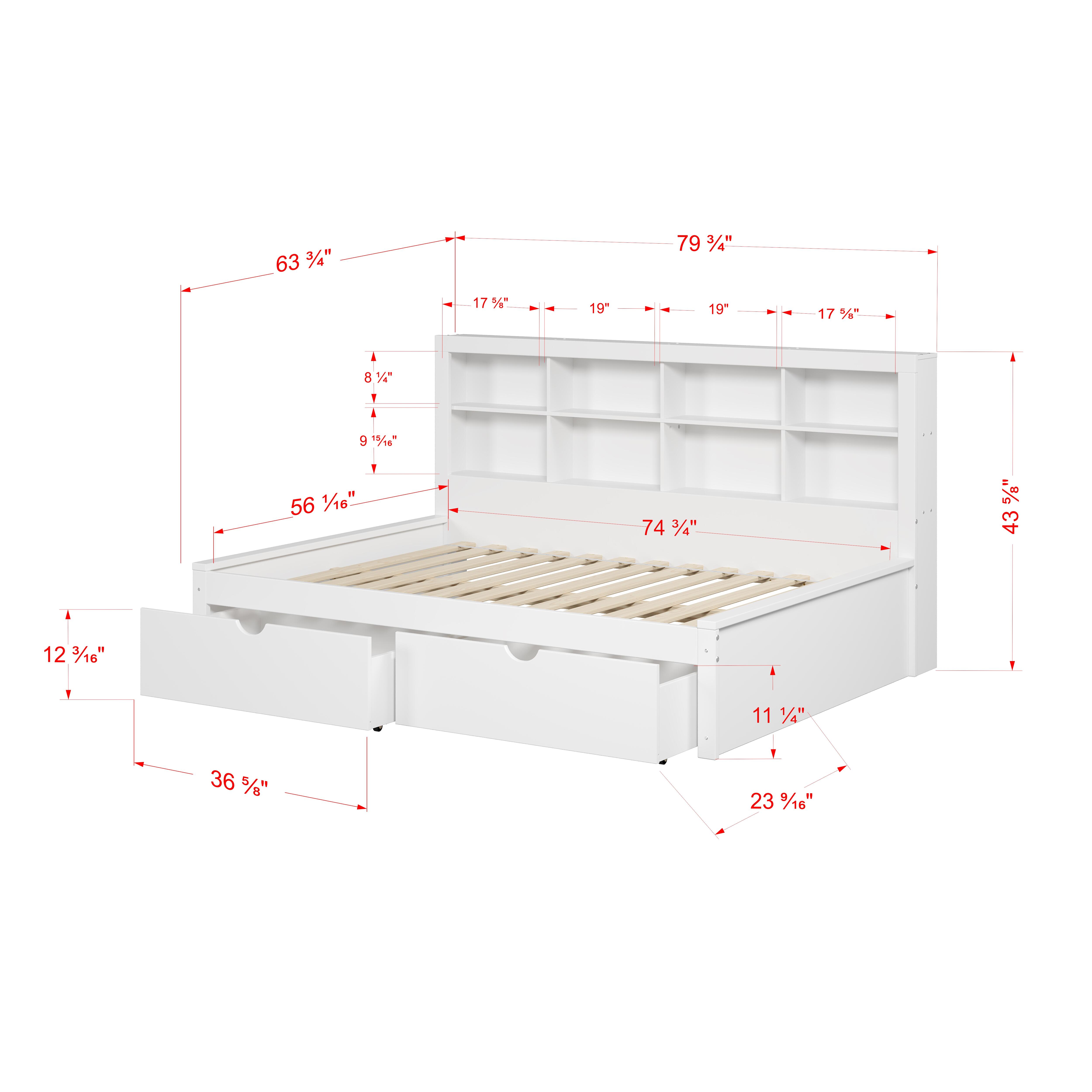 Donco Kids Bookcase Full Daybed with Dual Underbed Drawers, White, large