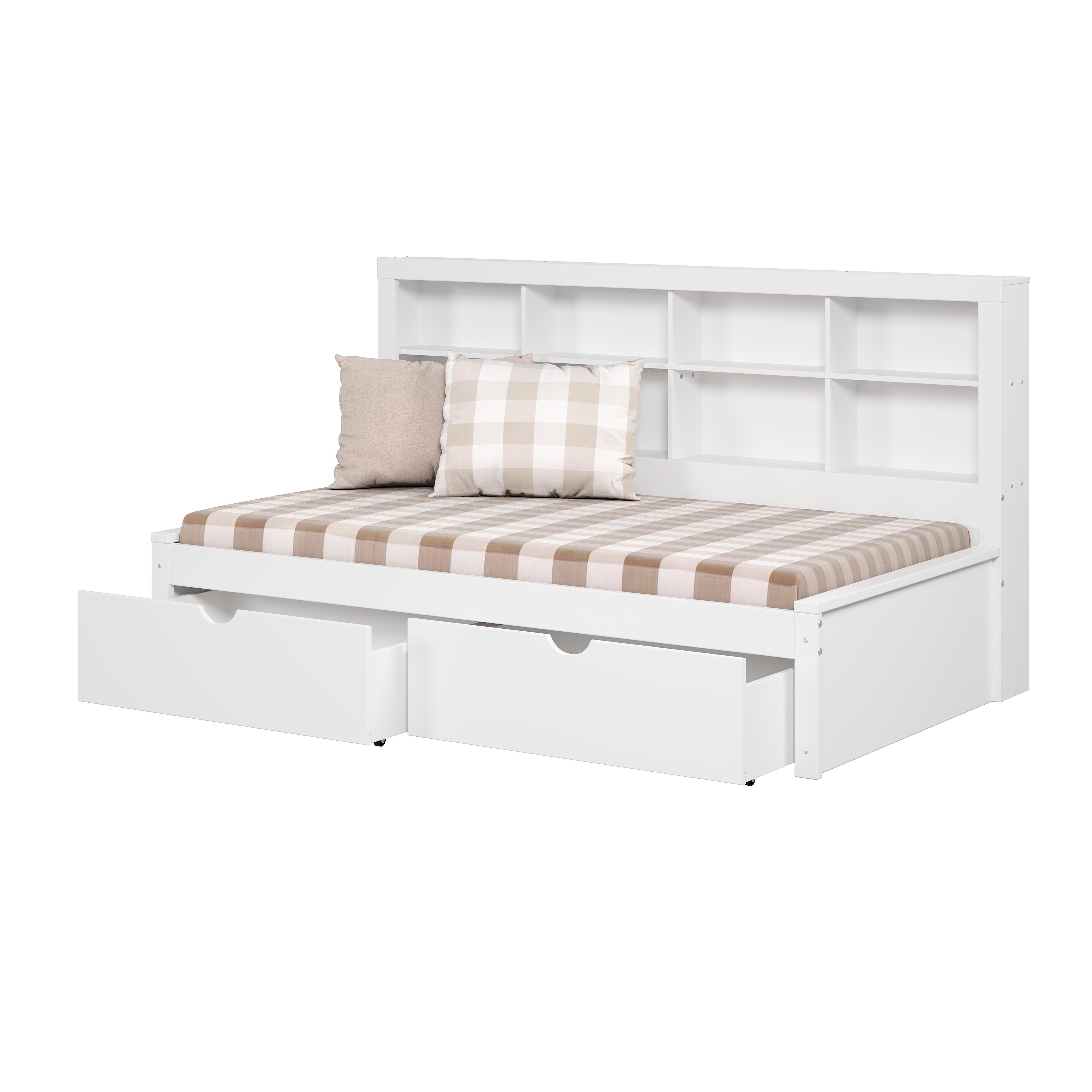 Donco Kids Bookcase Twin Daybed with Dual Underbed Drawers, White, large