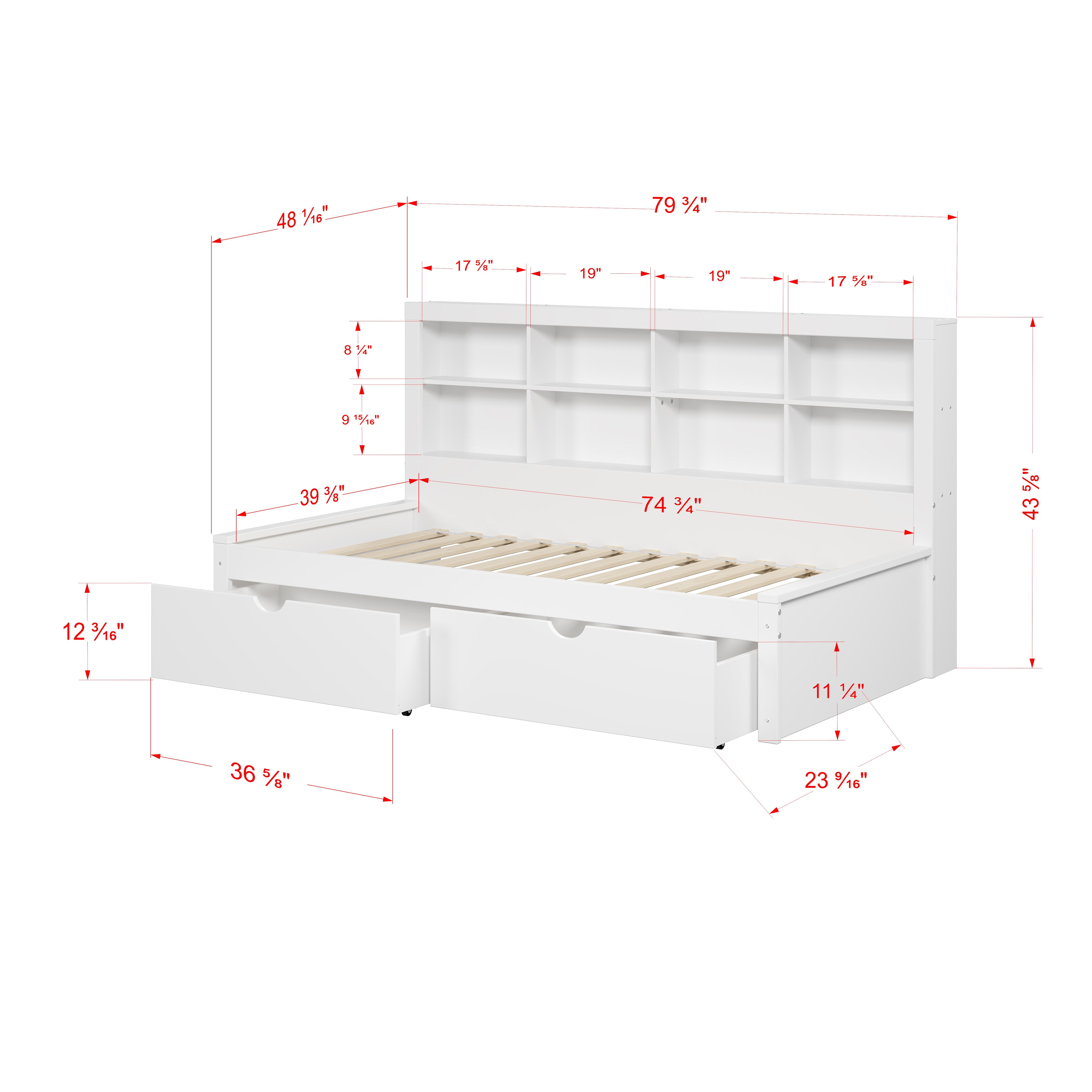 Donco Kids Bookcase Twin Daybed with Dual Underbed Drawers, White, large