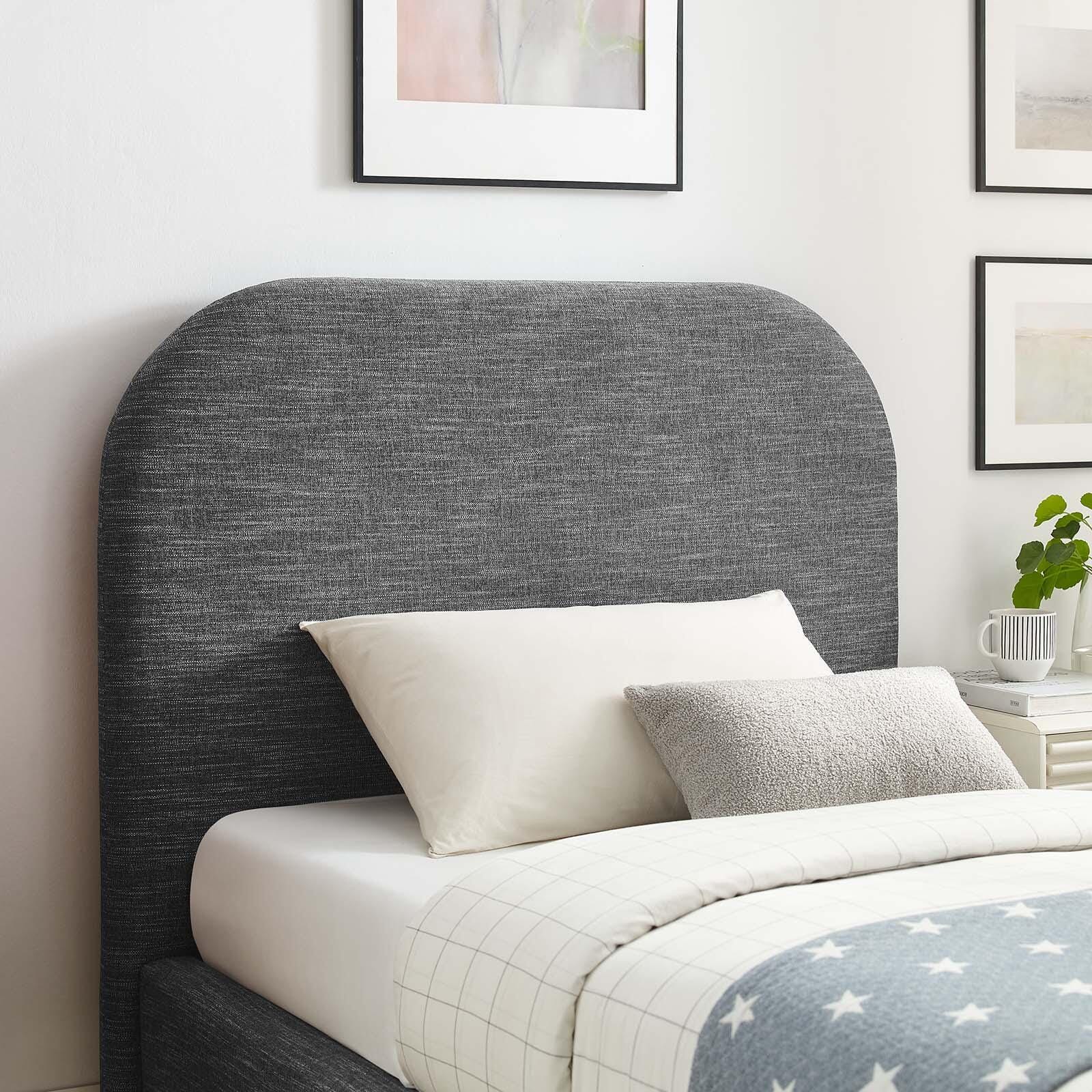 Keynote Upholstered Fabric Curved Twin Platform Bed, Slate, large