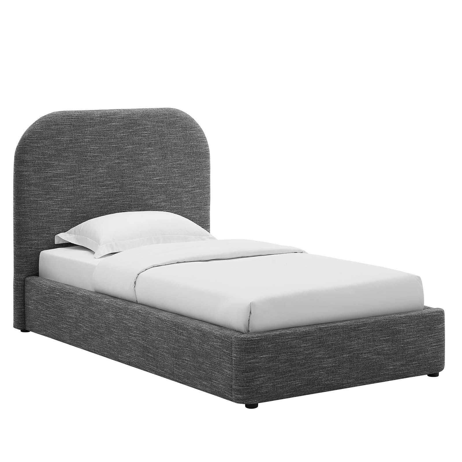 Keynote Upholstered Fabric Curved Twin Platform Bed, Slate, large