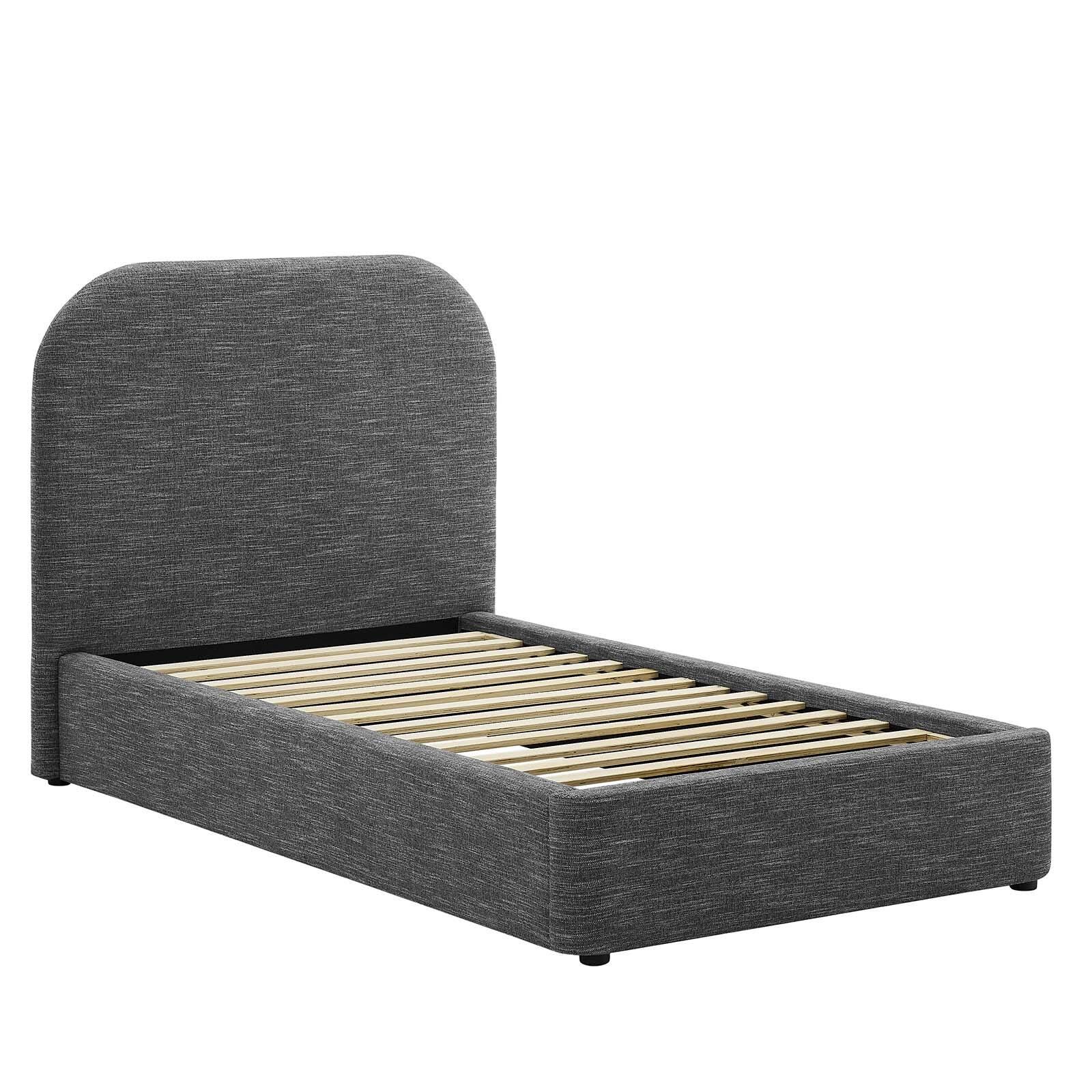 Keynote Upholstered Fabric Curved Twin Platform Bed, Slate, large