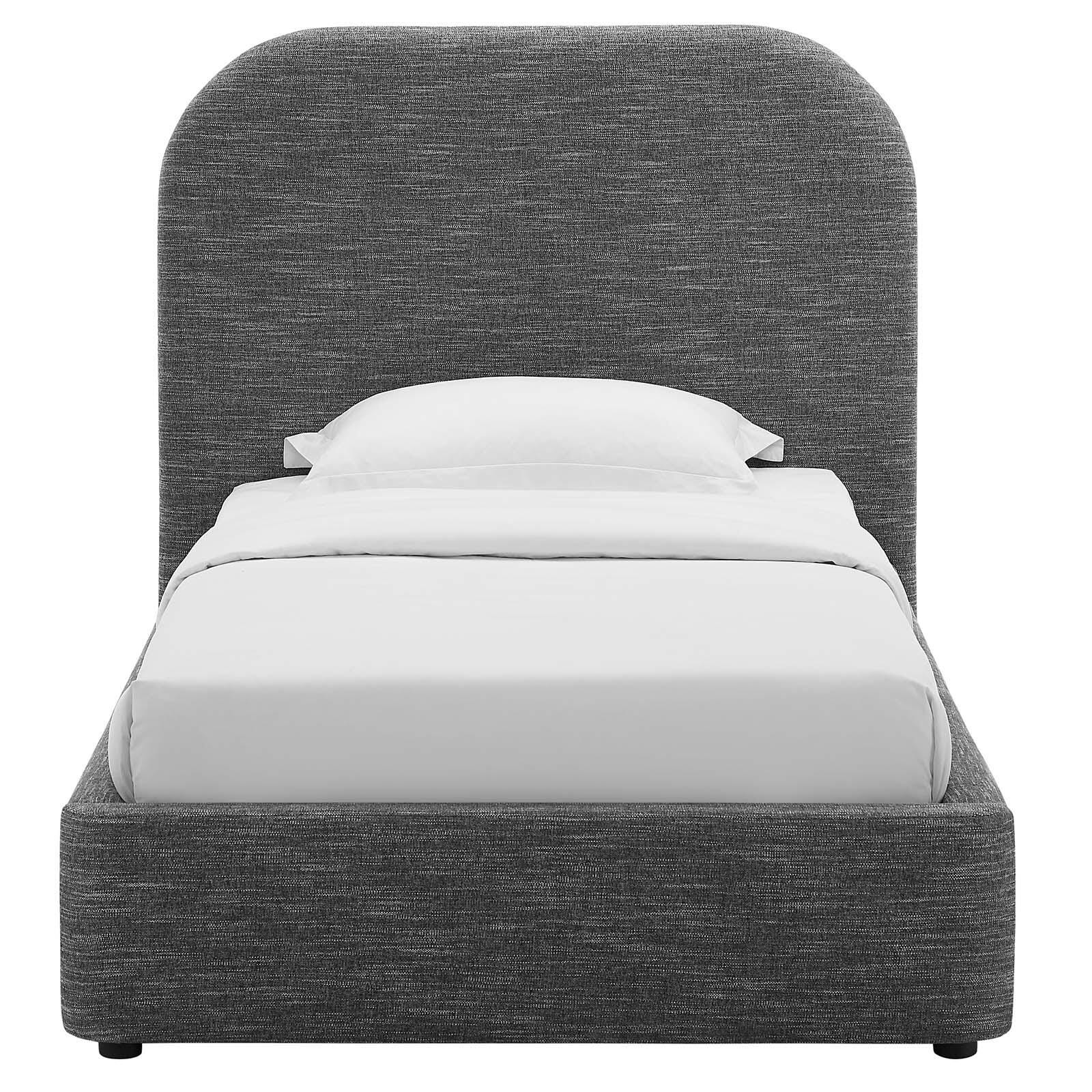 Keynote Upholstered Fabric Curved Twin Platform Bed, Slate, large