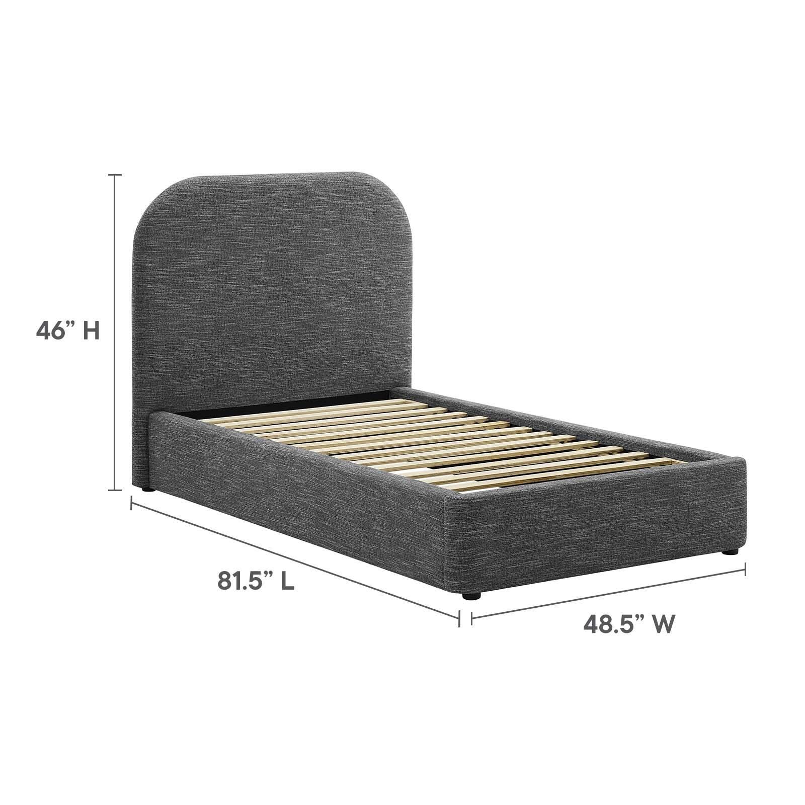 Keynote Upholstered Fabric Curved Twin Platform Bed, Slate, large