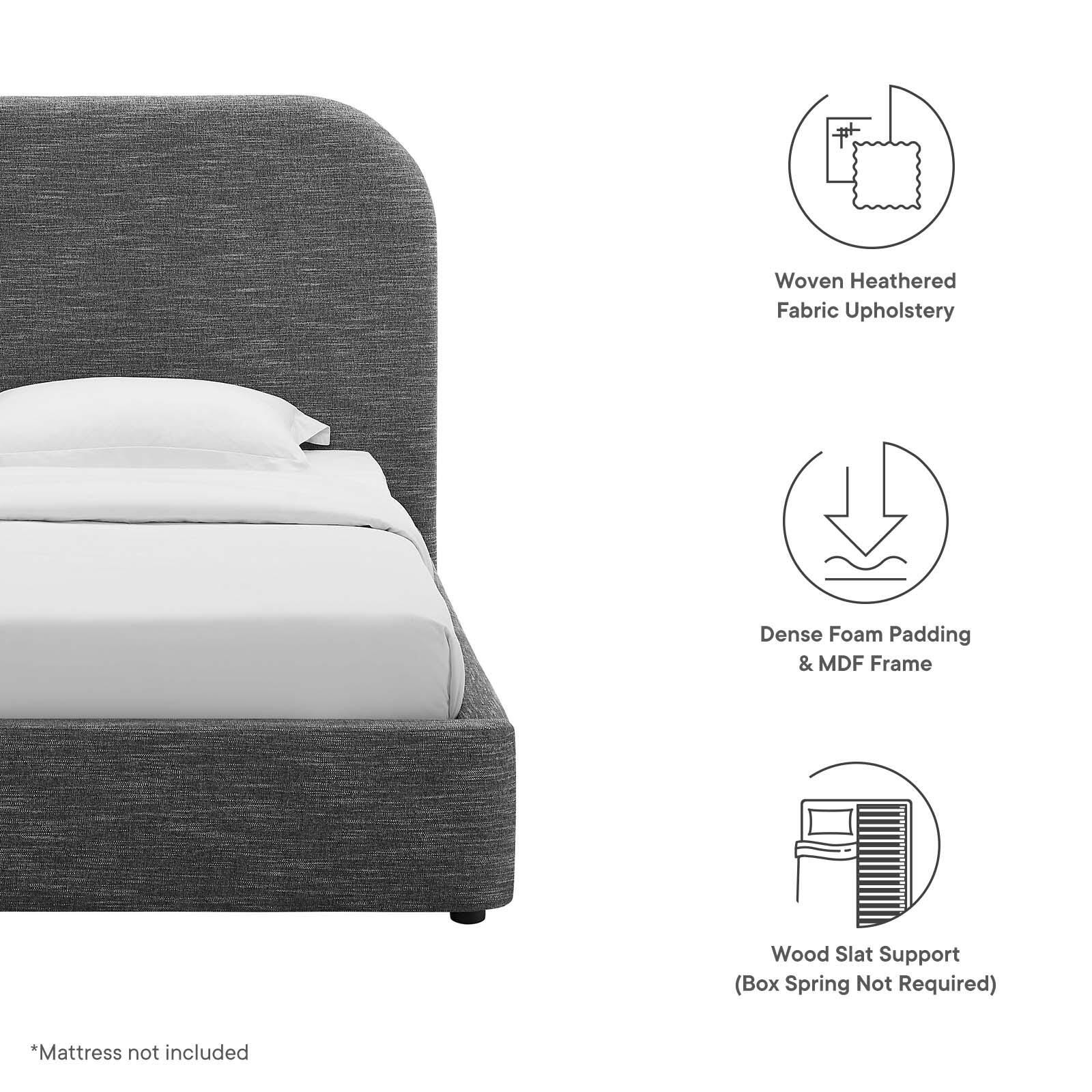 Keynote Upholstered Fabric Curved Twin Platform Bed, Slate, large