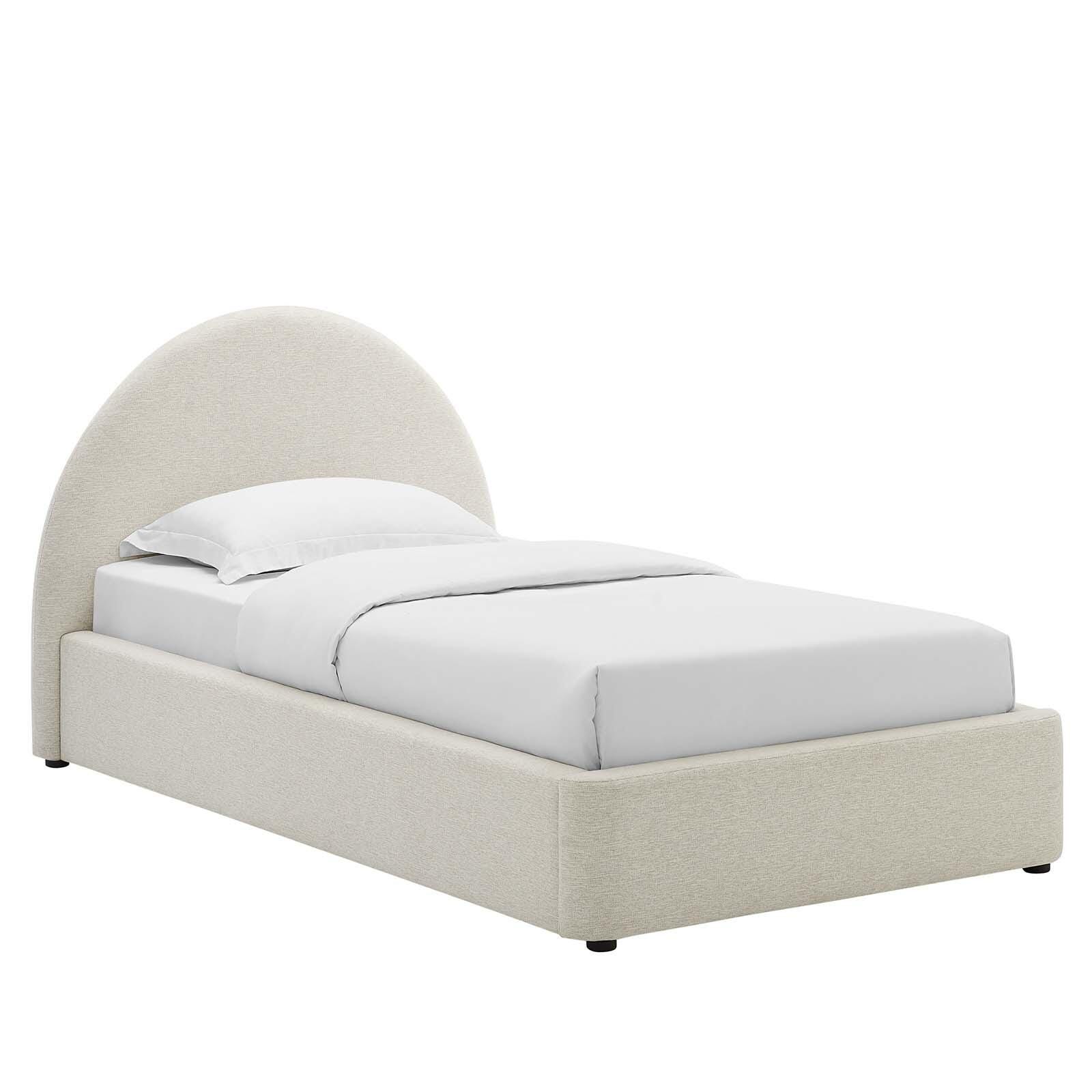 Resort Upholstered Fabric Arched Round Twin Platform Bed, Ivory, large