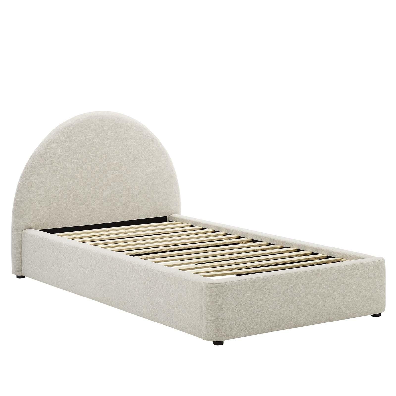 Resort Upholstered Fabric Arched Round Twin Platform Bed, Ivory, large