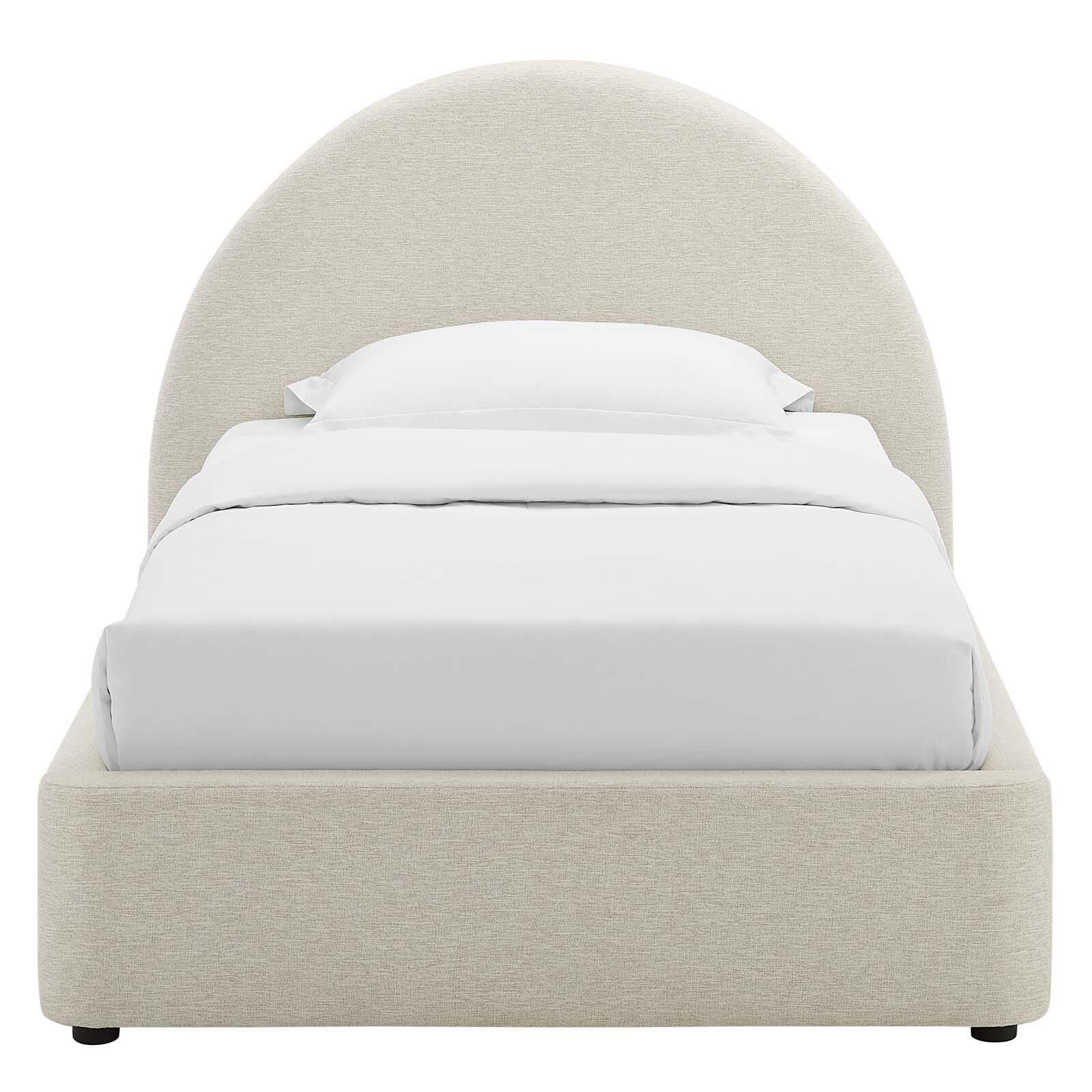 Resort Upholstered Fabric Arched Round Twin Platform Bed, Ivory, large