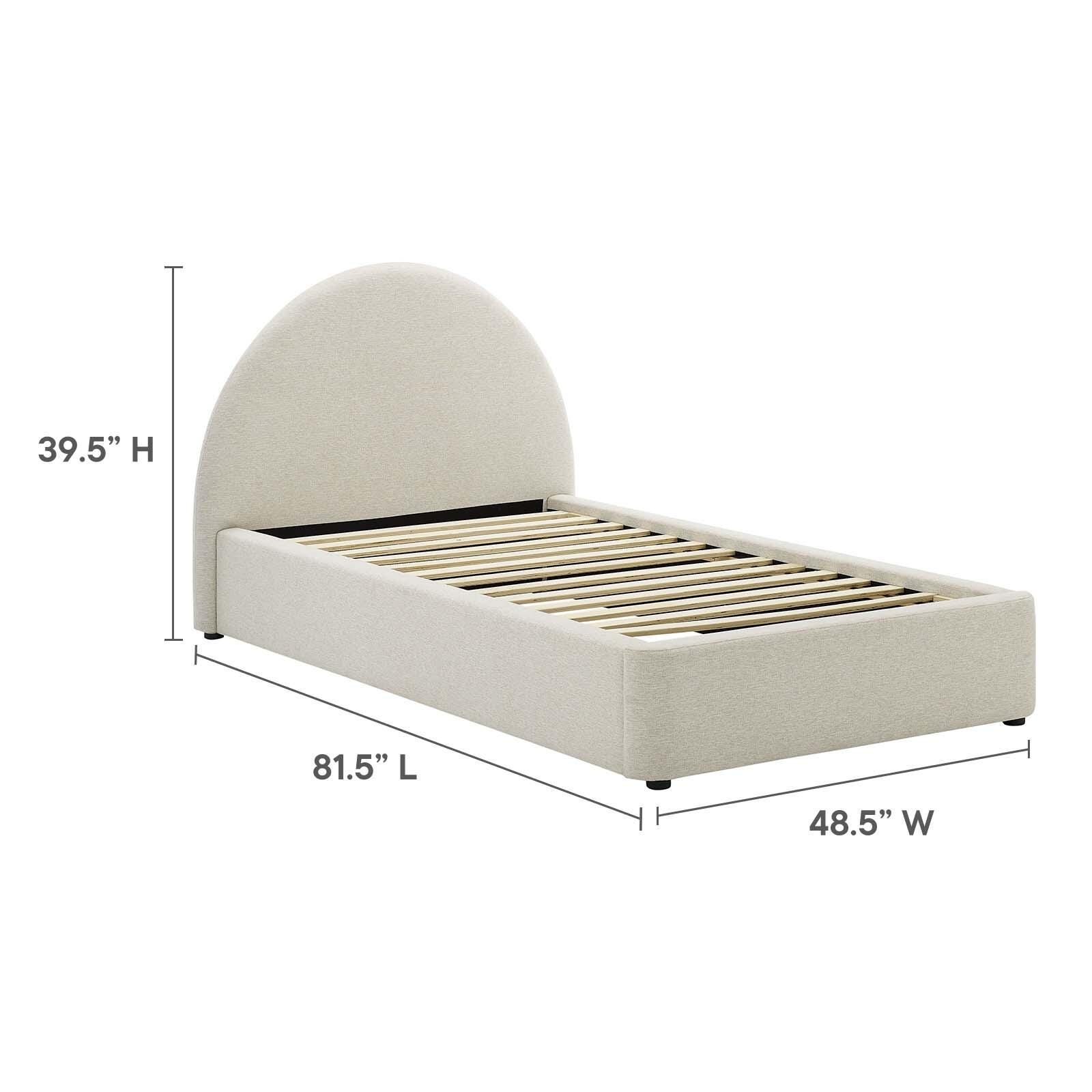 Resort Upholstered Fabric Arched Round Twin Platform Bed, Ivory, large