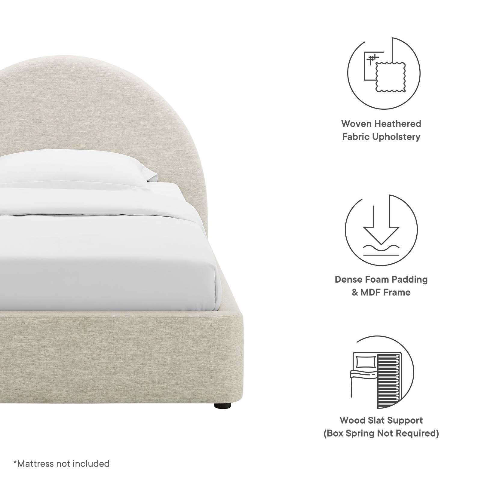 Resort Upholstered Fabric Arched Round Twin Platform Bed, Ivory, large