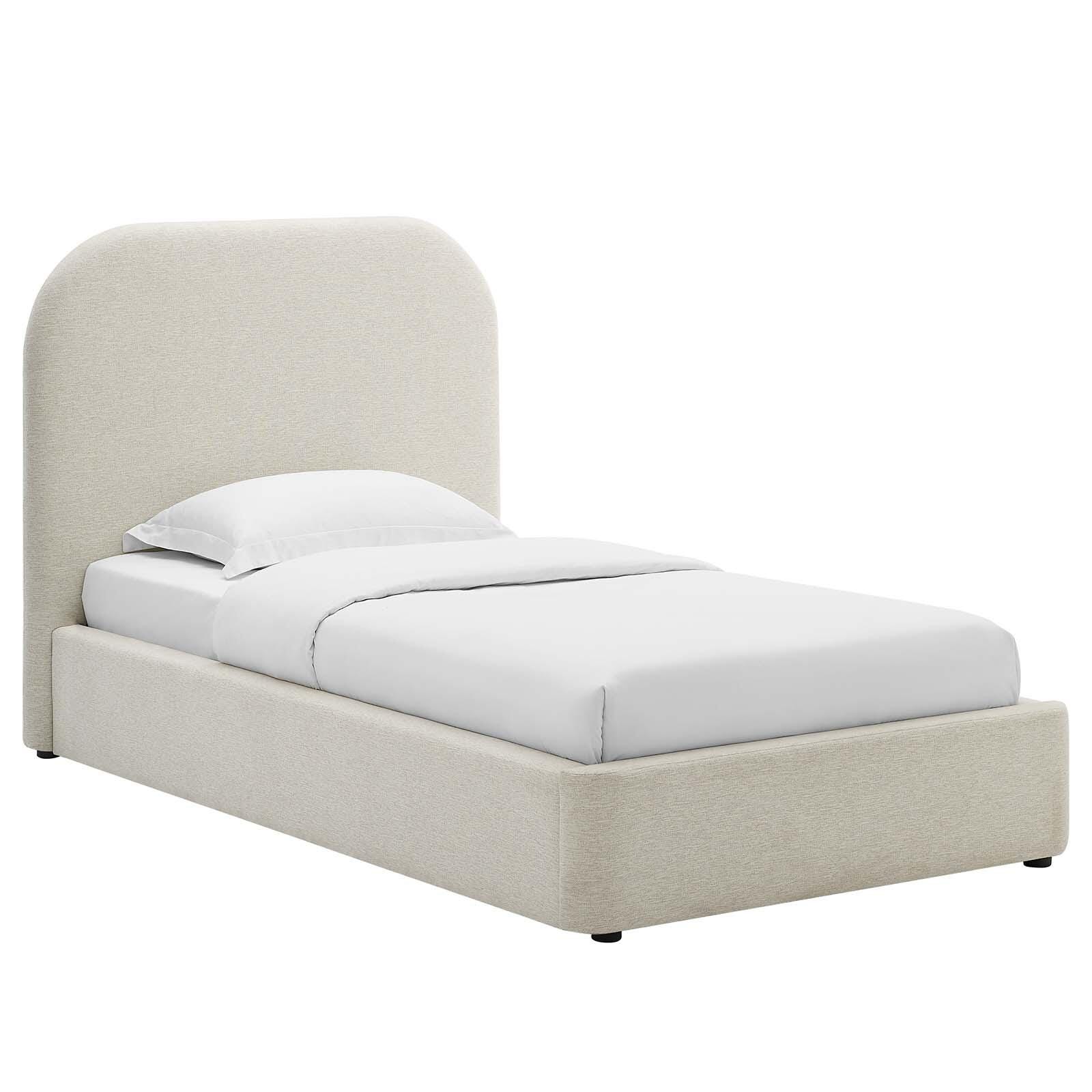 Keynote Upholstered Fabric Curved Twin Platform Bed, Ivory, large
