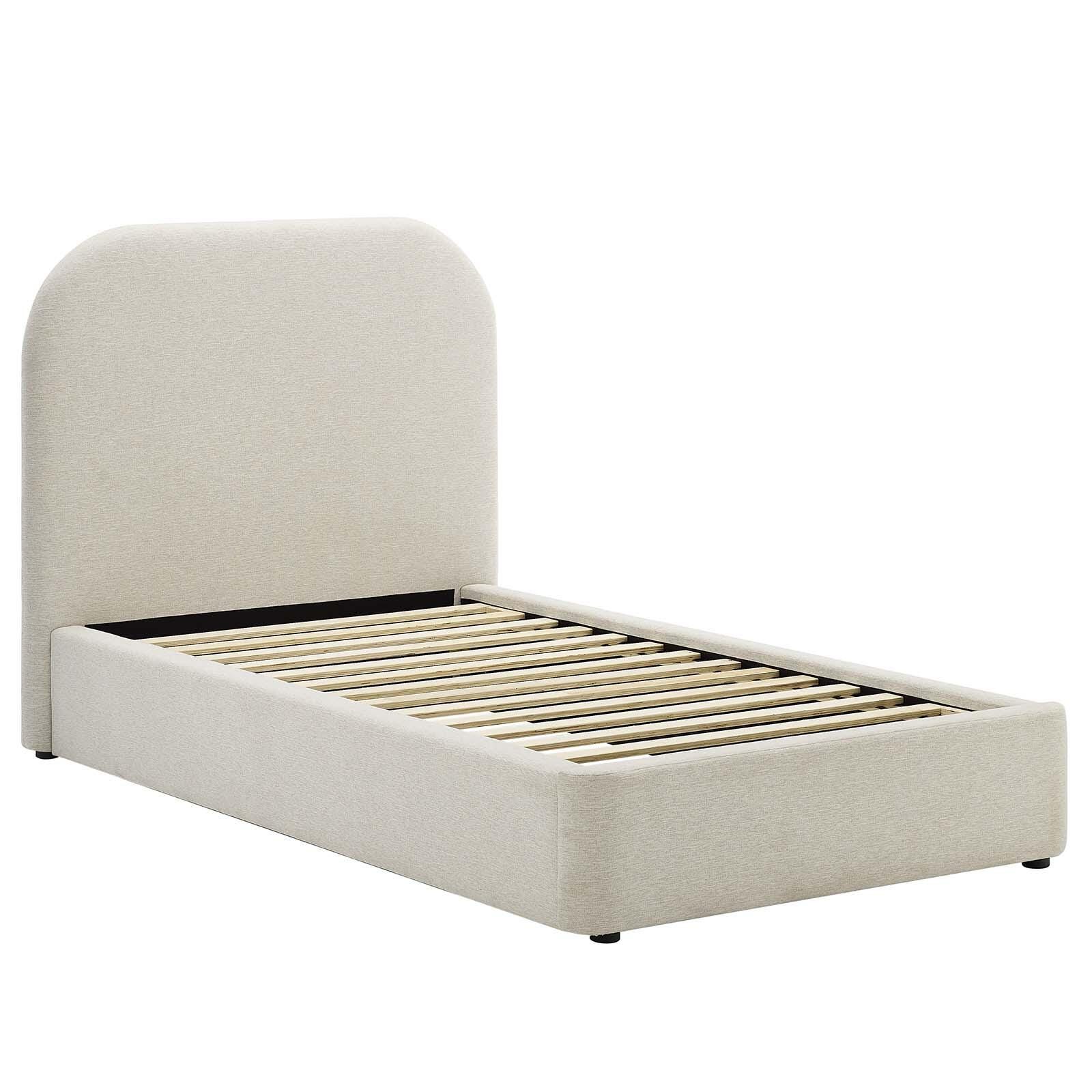 Keynote Upholstered Fabric Curved Twin Platform Bed, Ivory, large