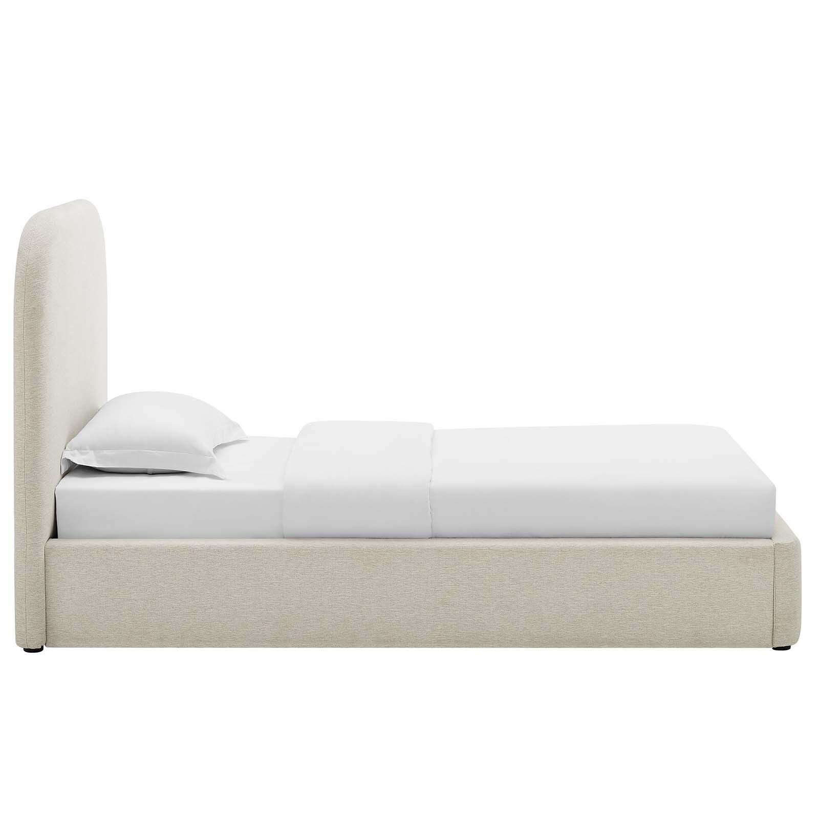 Keynote Upholstered Fabric Curved Twin Platform Bed, Ivory, large