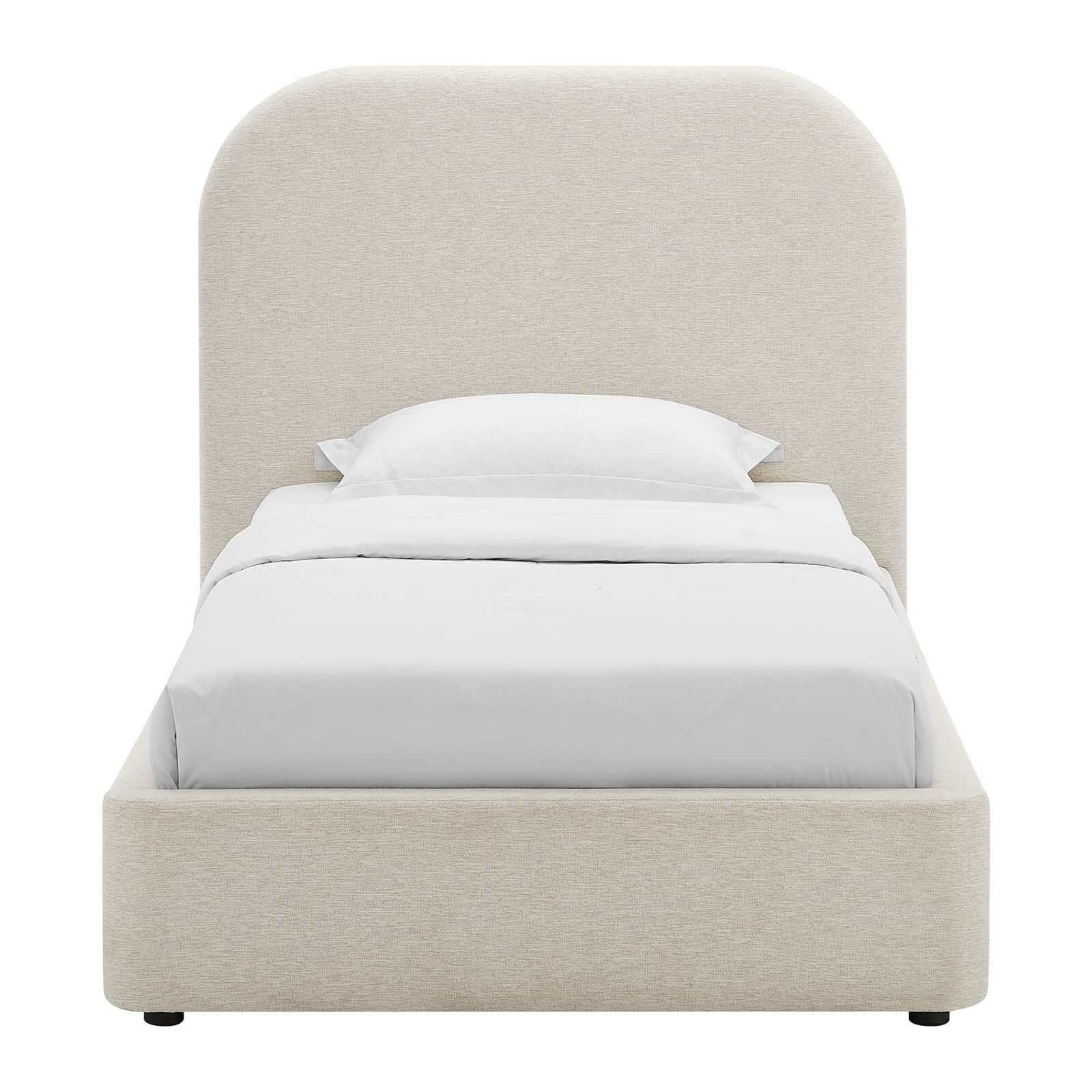 Keynote Upholstered Fabric Curved Twin Platform Bed, Ivory, large