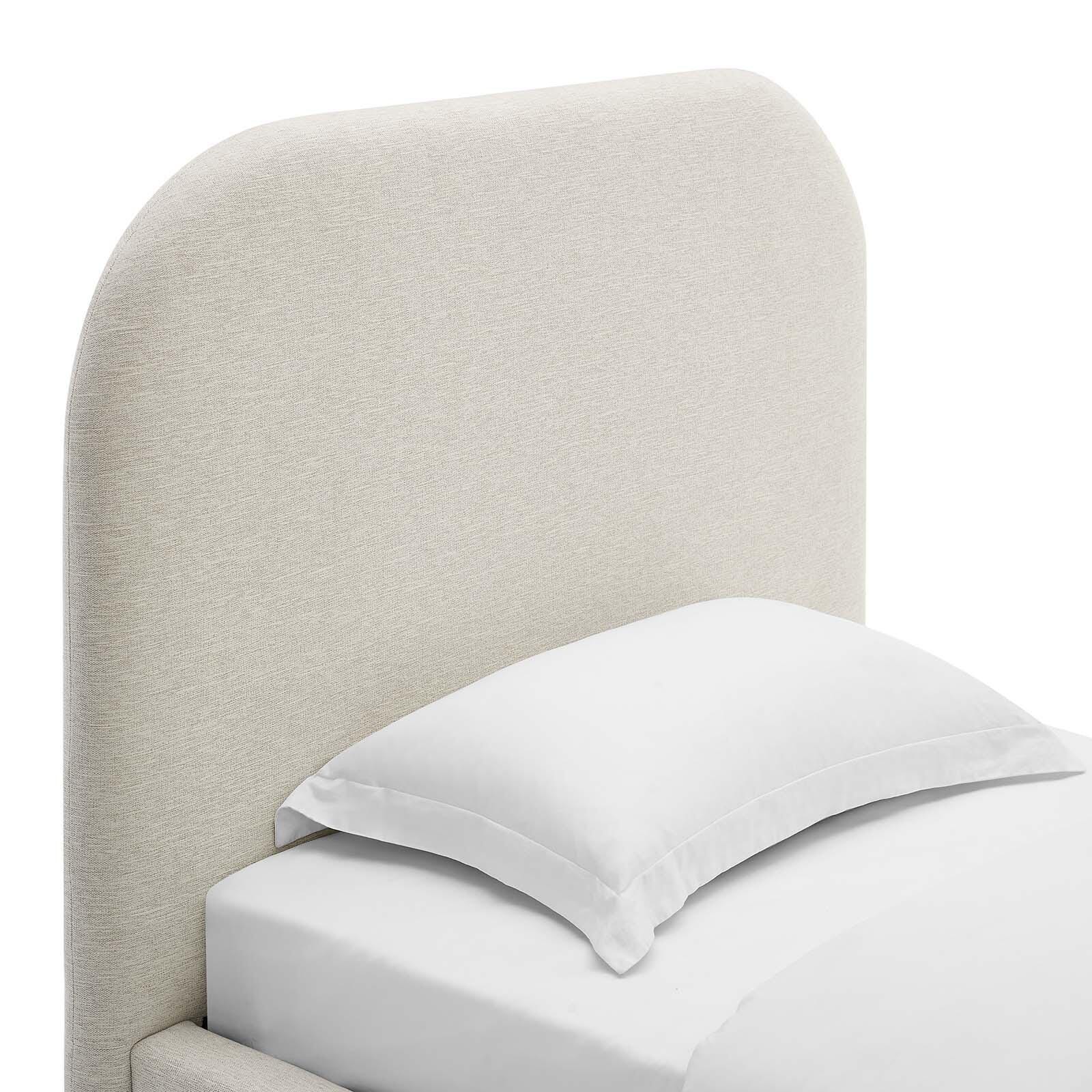 Keynote Upholstered Fabric Curved Twin Platform Bed, Ivory, large