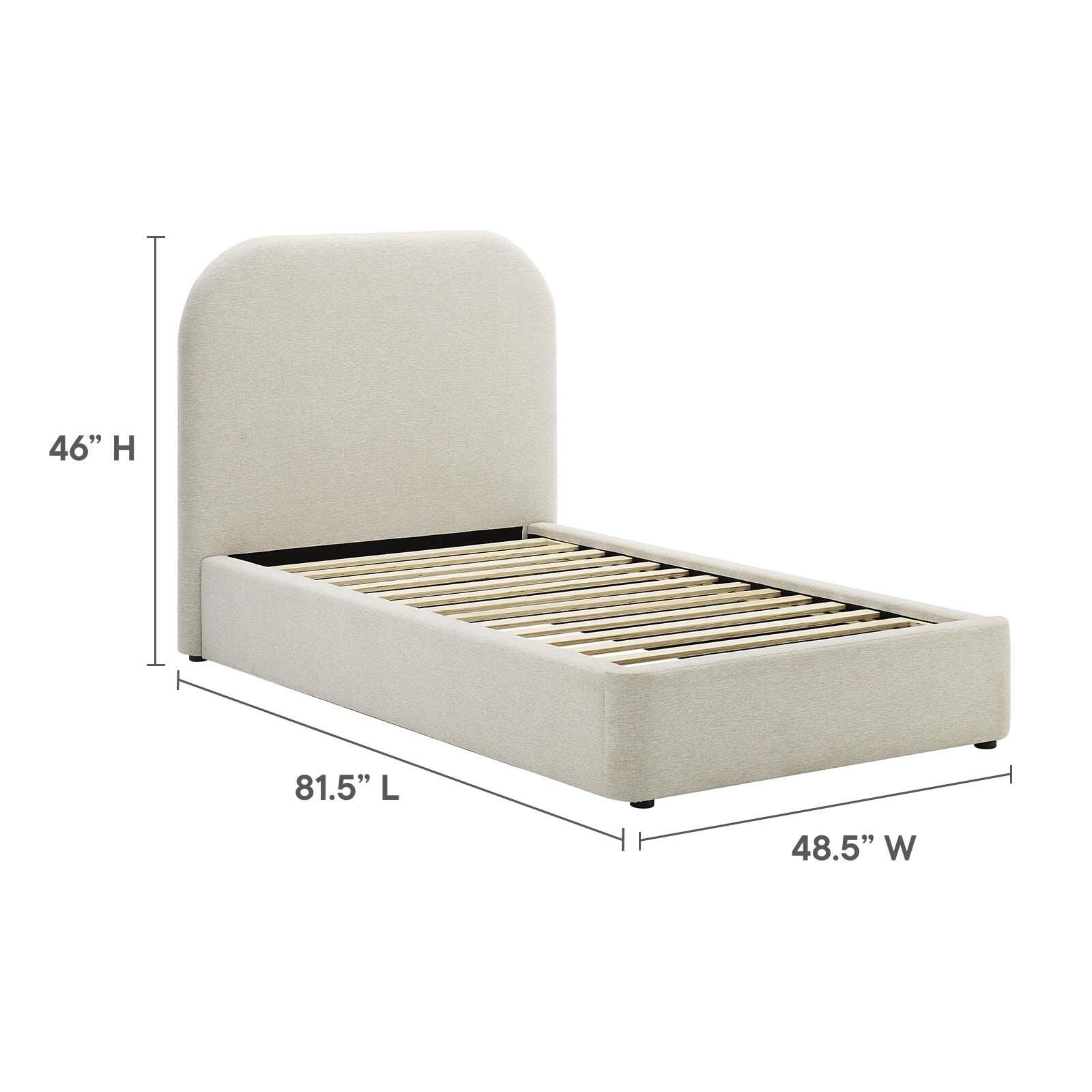 Keynote Upholstered Fabric Curved Twin Platform Bed, Ivory, large