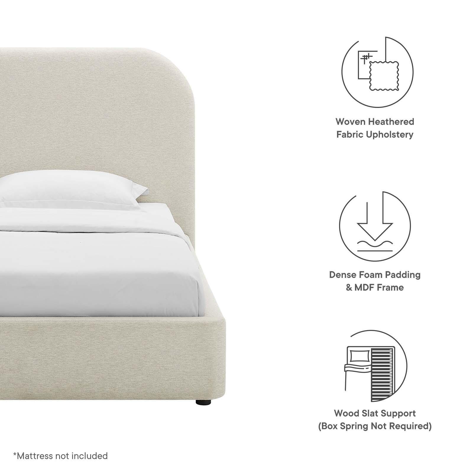Keynote Upholstered Fabric Curved Twin Platform Bed, Ivory, large