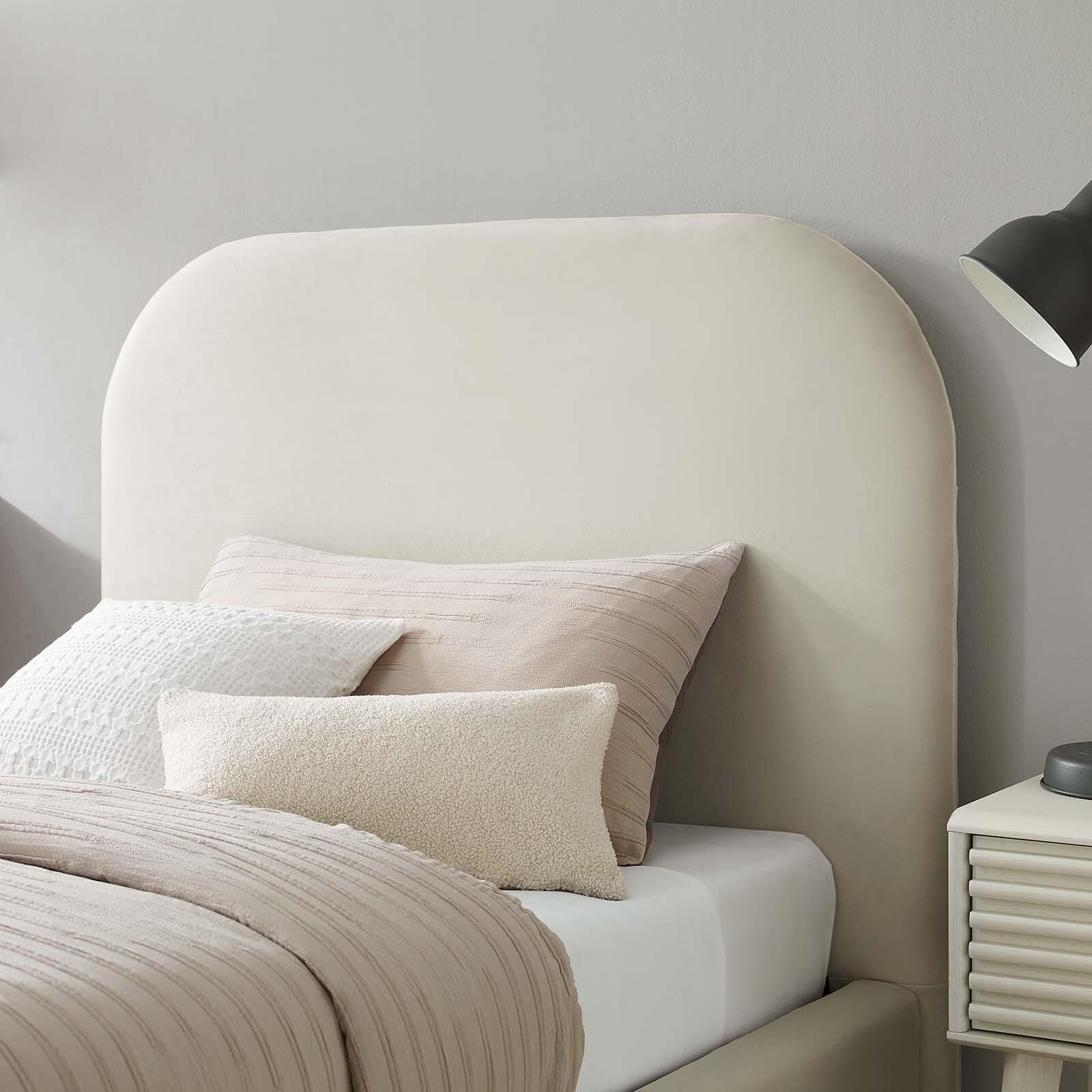 Keynote Performance Velvet Curved Twin Platform Bed, Alabaster, large